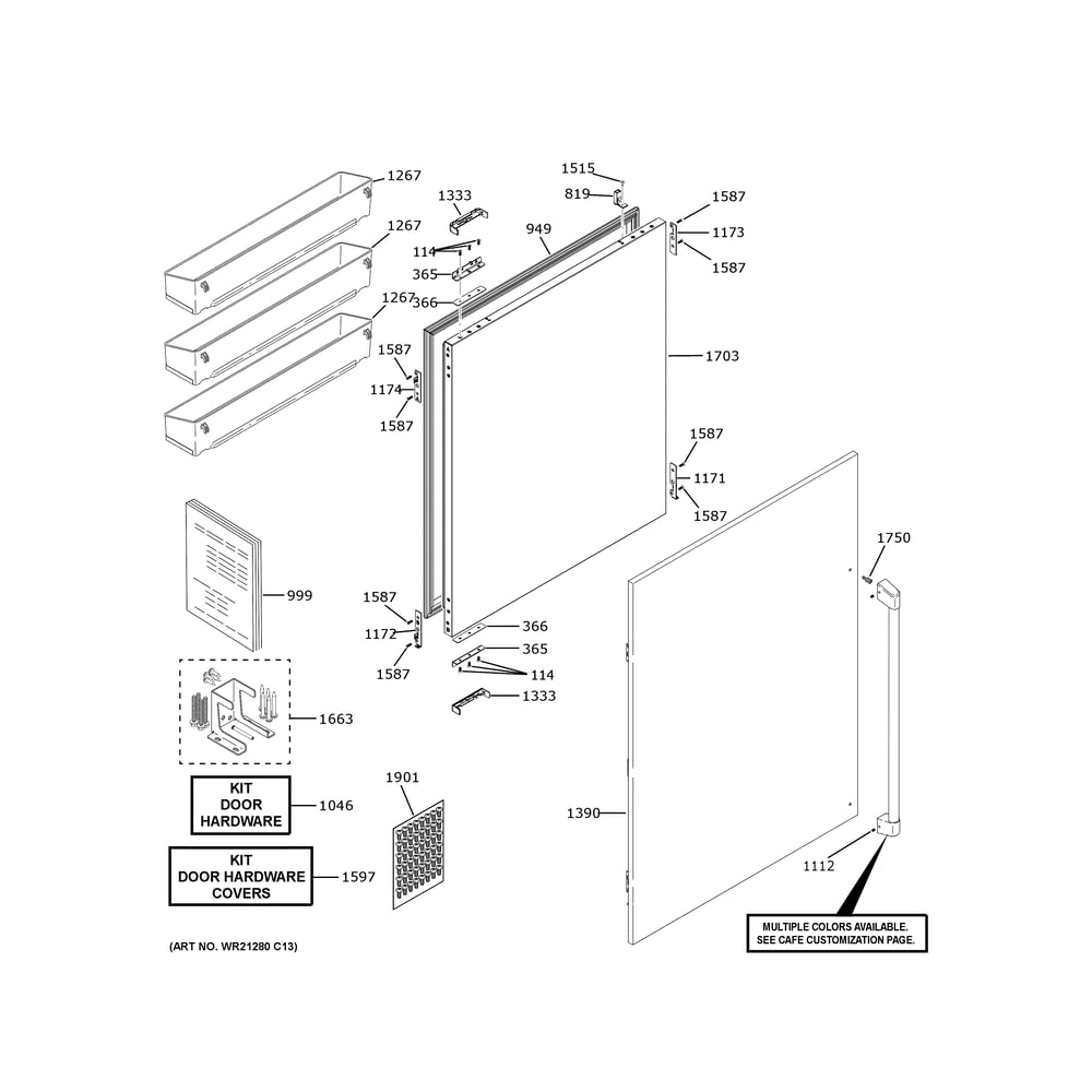 Refrigerator Door 3 Diagram and Parts List for CIC36LP2VDS1  General Electric Refrigerator