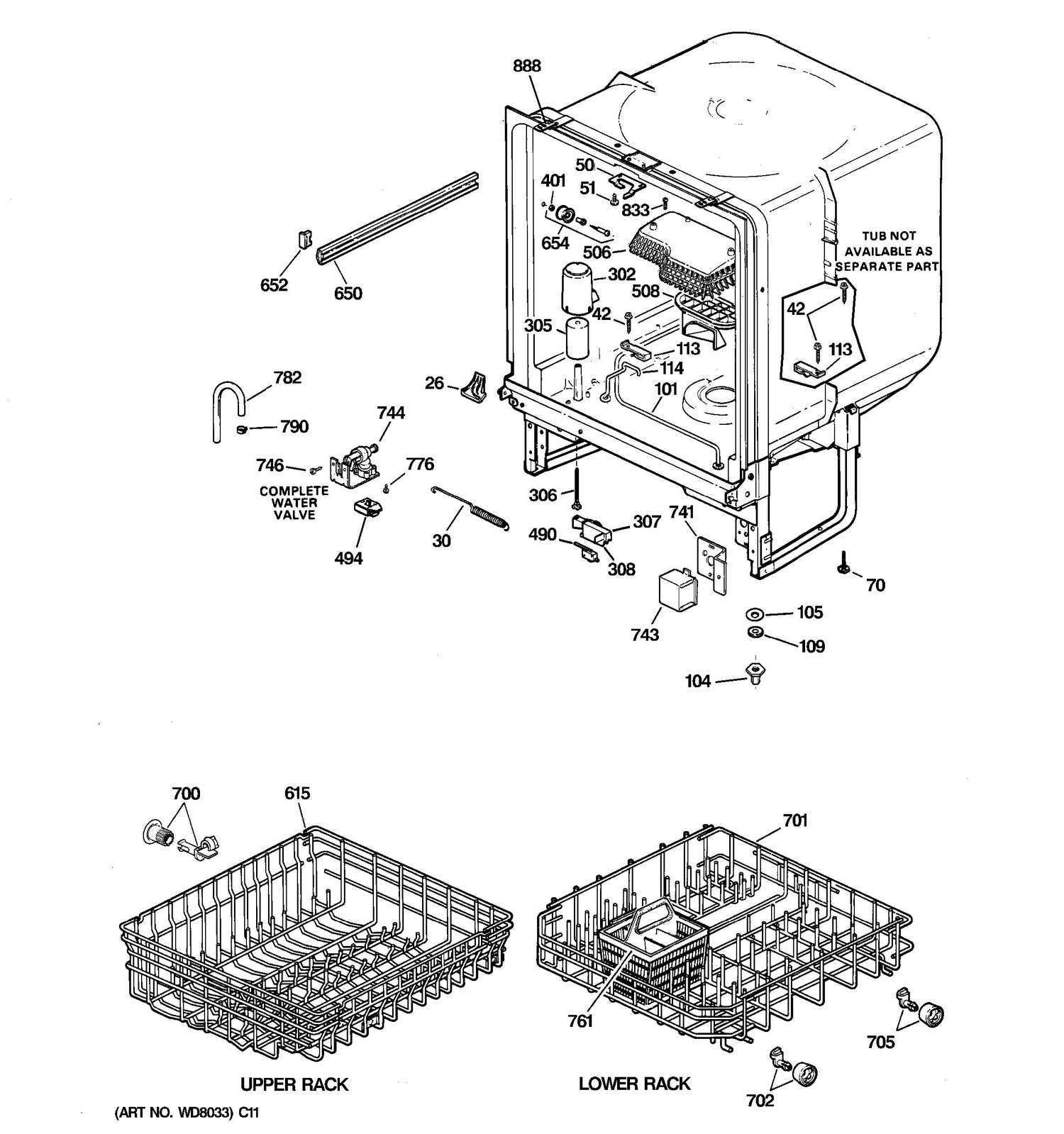 BODY PARTS Diagram and Parts List for SIG1480A81WH  General Electric Dishwasher