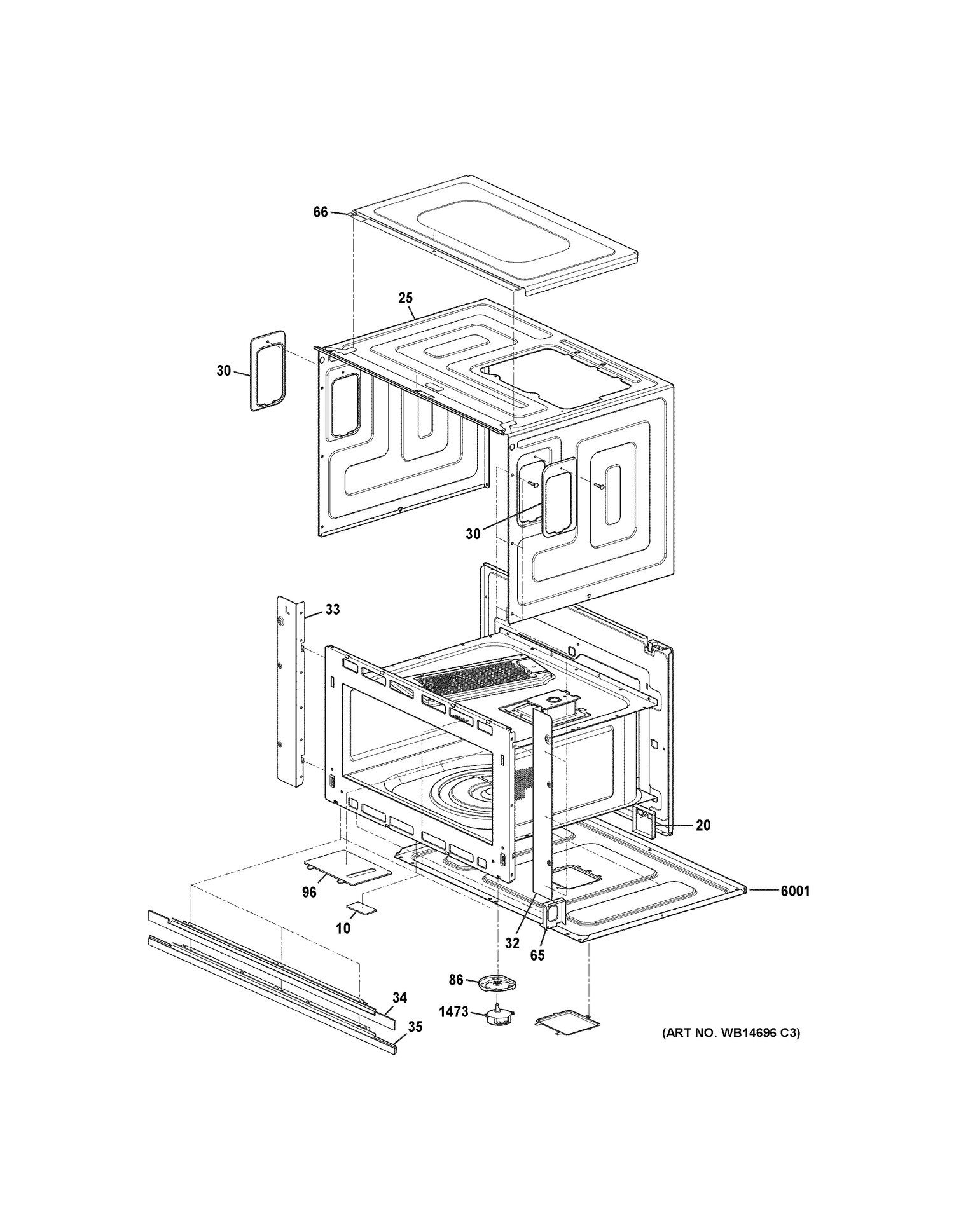 OVEN CAVITY PARTS Diagram and Parts List for ZSC1202J2SS  General Electric 
