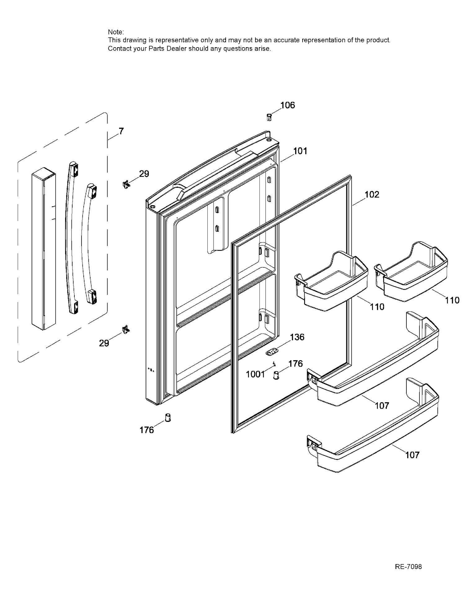 FRESH FOOD DOOR Diagram and Parts List for GDE21DGKBKBB  General Electric Refrigerator