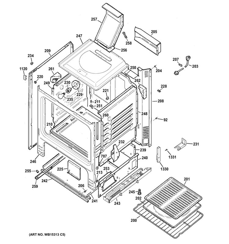 Body Parts Diagram and Parts List for RGB530DET4BB  Hotpoint Range