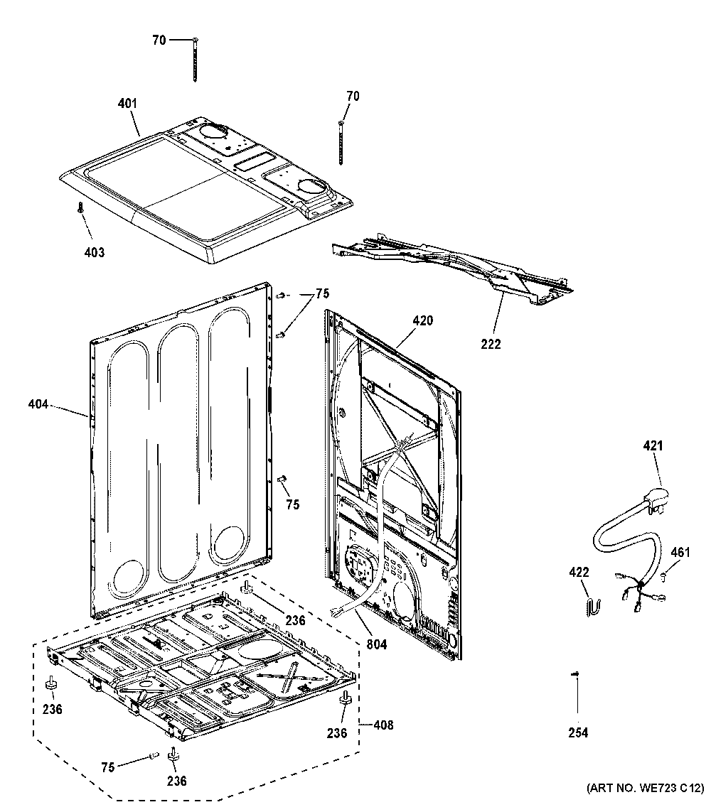 Cabinet And Top Panel Diagram and Parts List for GTX42GASJ3WW  General Electric Dryer