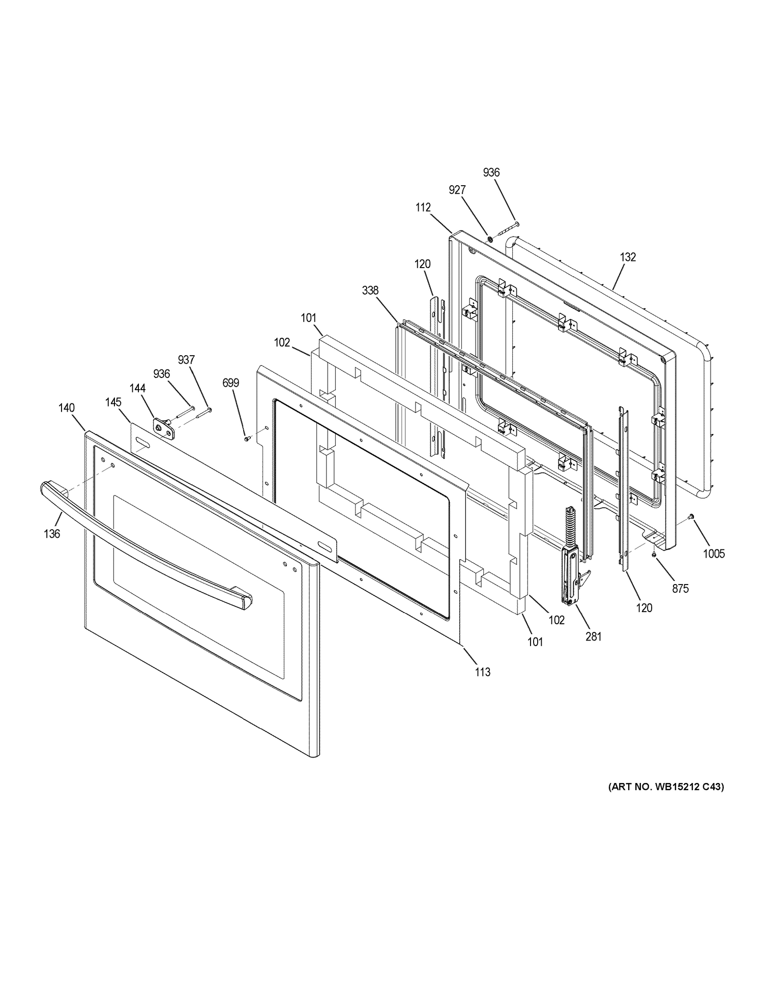DOOR Diagram and Parts List for JCK3000DF5BB  General Electric Range
