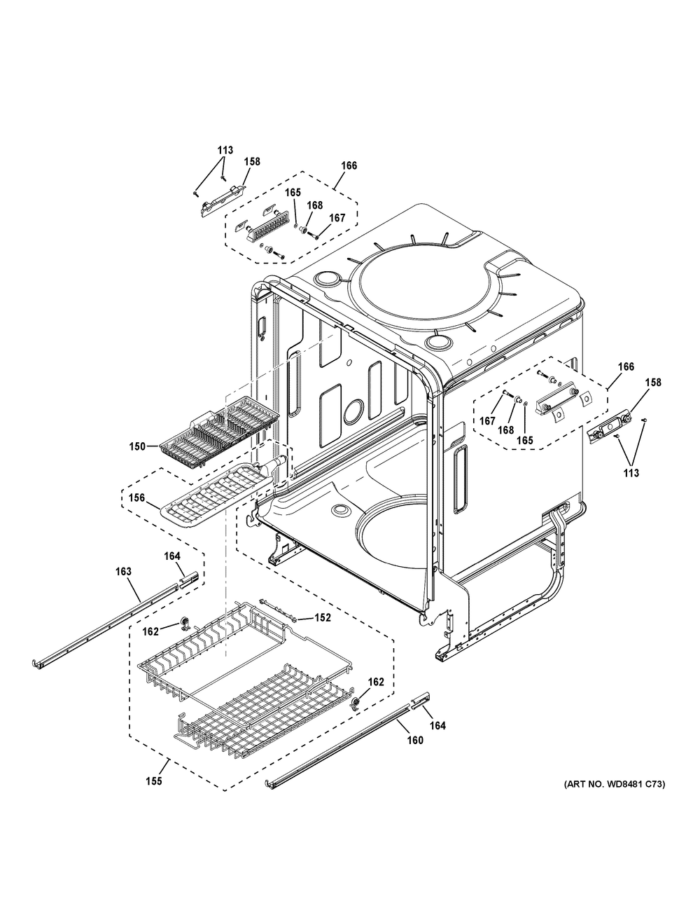 Body Parts (2) Diagram and Parts List for CDT858P2V3S1  General Electric Dishwasher