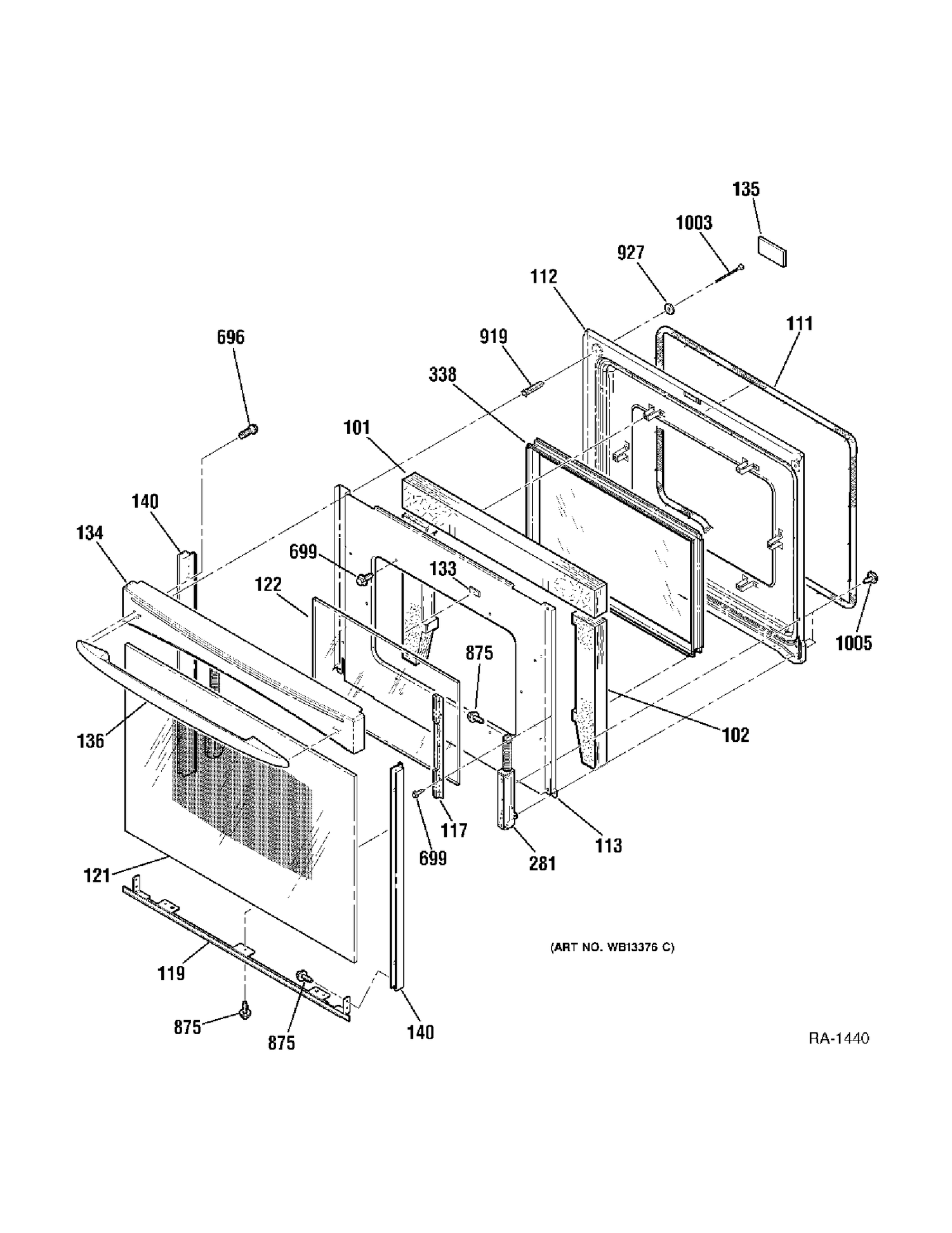 DOOR Diagram and Parts List for 158911  General Electric Range