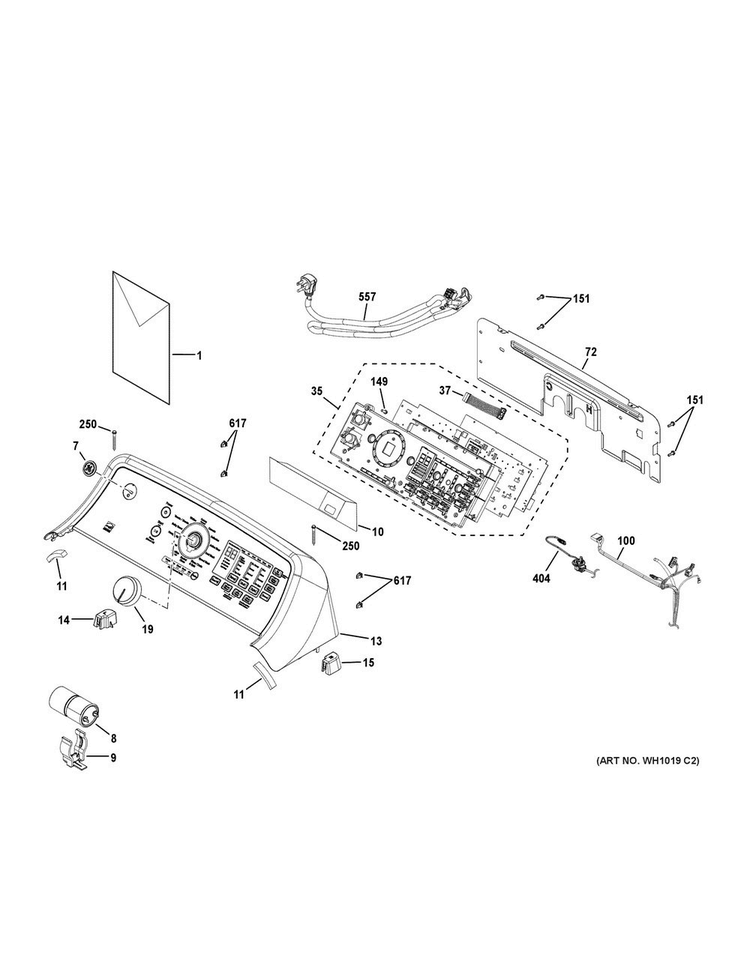 Controls & Backsplash Diagram and Parts List for GTW685BPL0DG  General Electric Washer