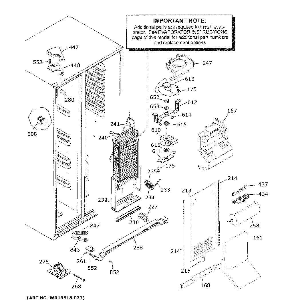 Freezer section Diagram and Parts List for XSS23GGKRCWW  General Electric Refrigerator