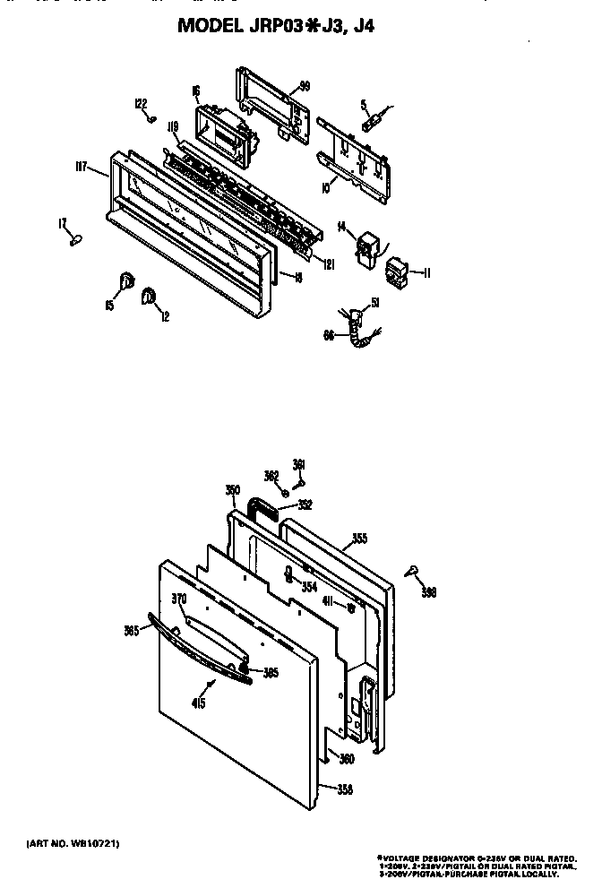 Control And Door Diagram and Parts List for JRP03J3  General Electric Wall Oven