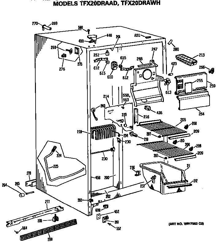 Freezer Section Diagram and Parts List for TFX20DRAWHWH  General Electric Refrigerator