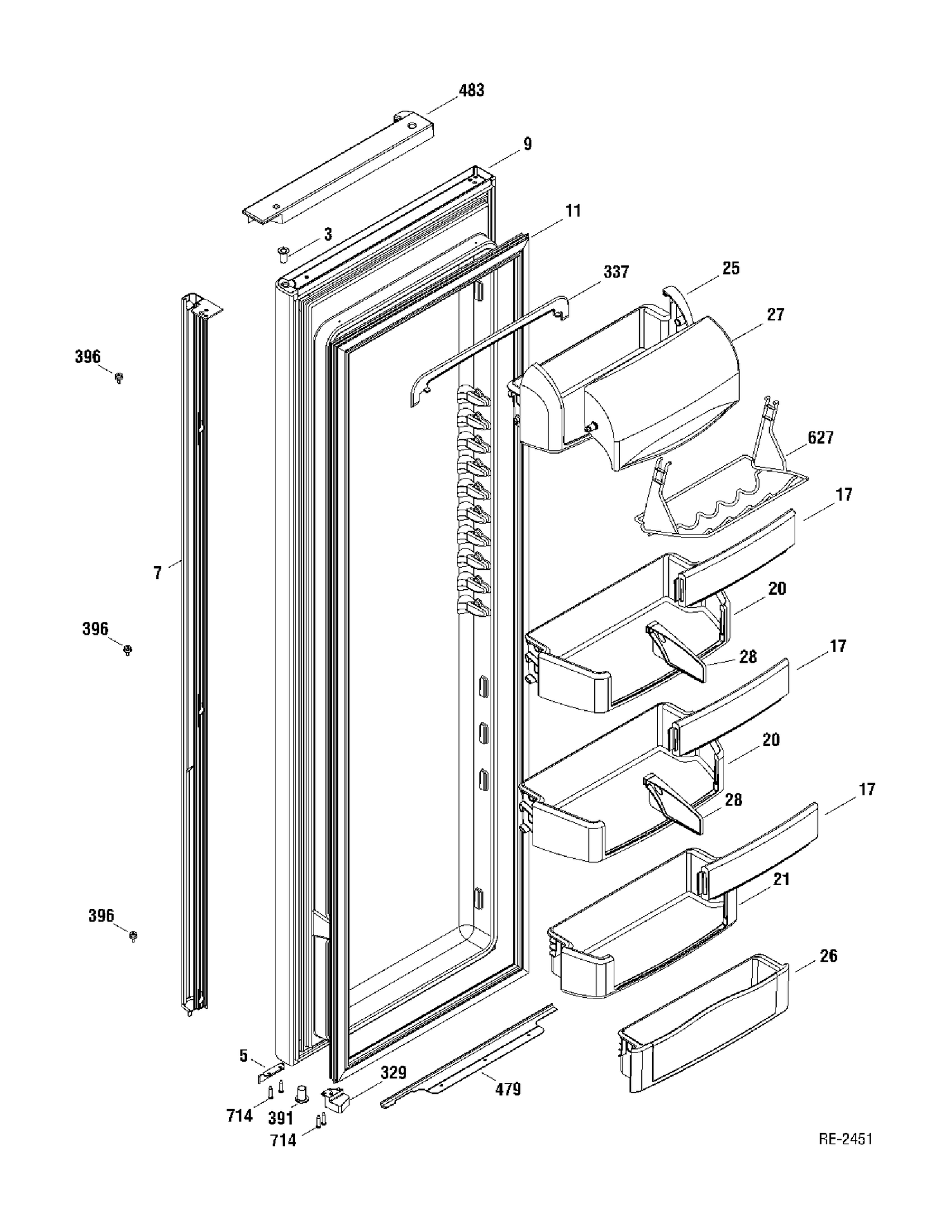 FF DOOR Diagram and Parts List for PIR23MGTABV  General Electric Refrigerator
