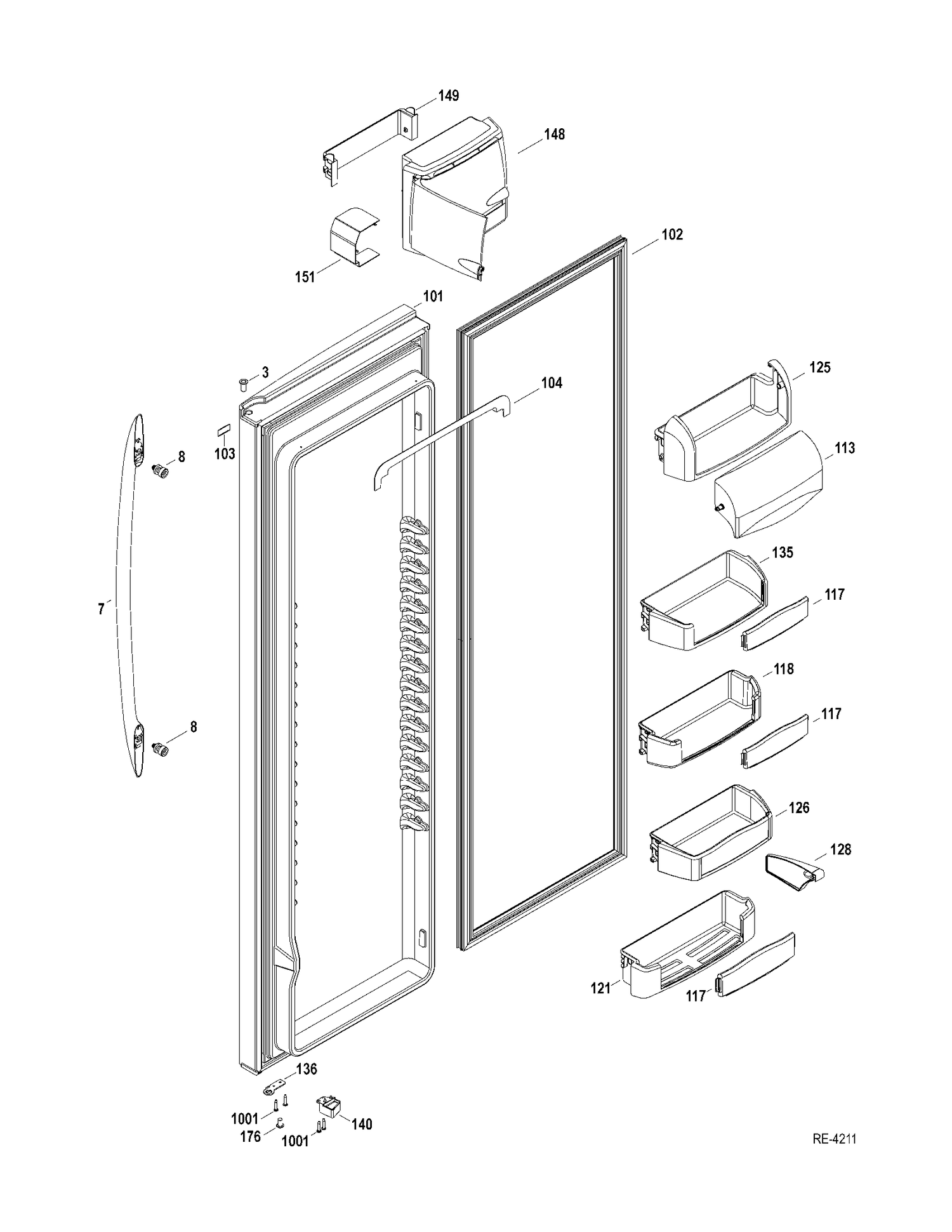 FF DOOR Diagram and Parts List for PSRS6YGZADSS  General Electric Refrigerator