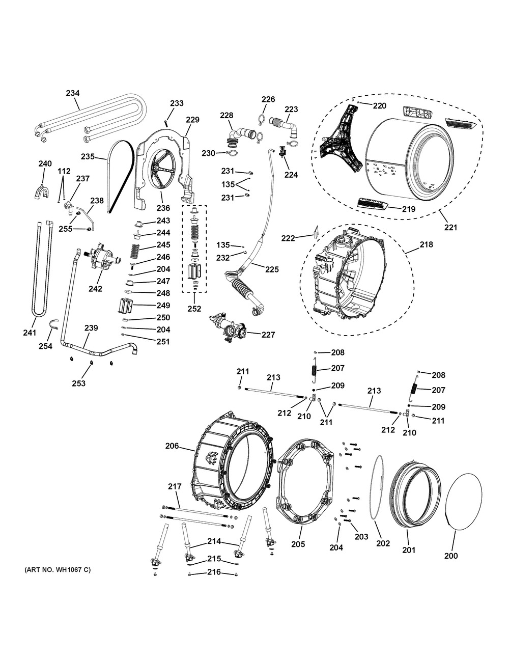 Tub And Motor Diagram and Parts List for VFW310SSR0WW  General Electric Washer