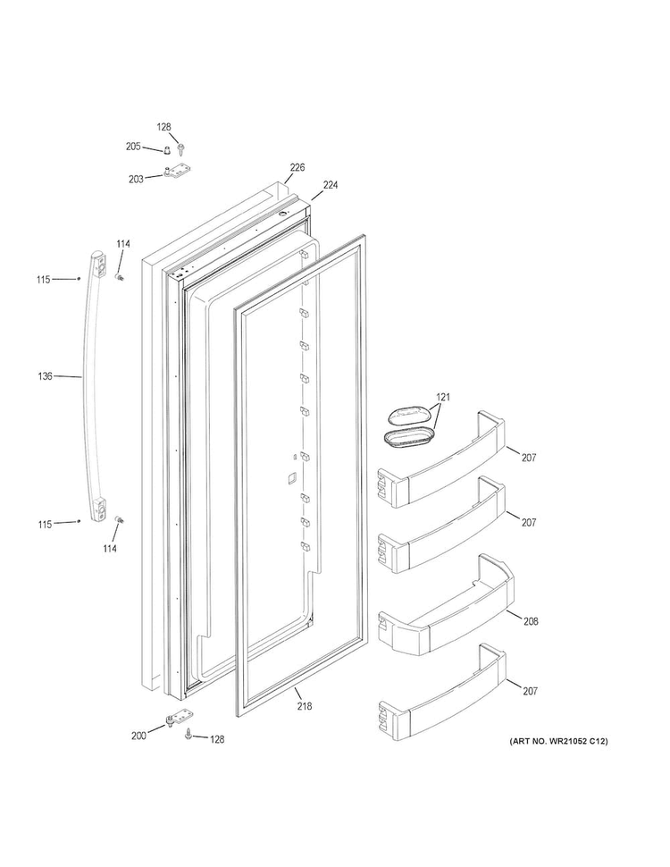 Fresh Food Door Diagram and Parts List for PSB42YSKBSS  General Electric Refrigerator
