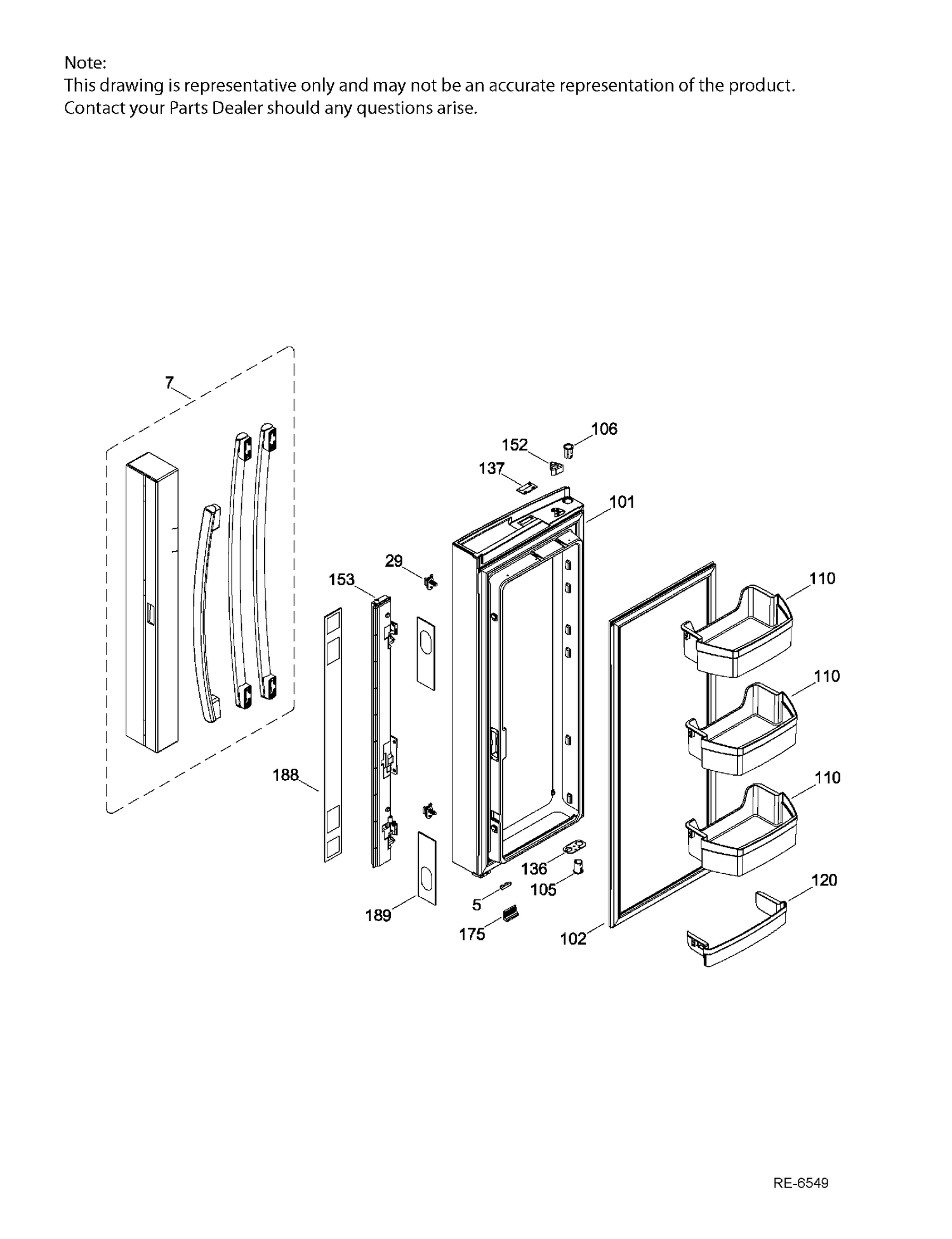 FF DOOR LT Diagram and Parts List for PNE21KMKAKES  General Electric Refrigerator