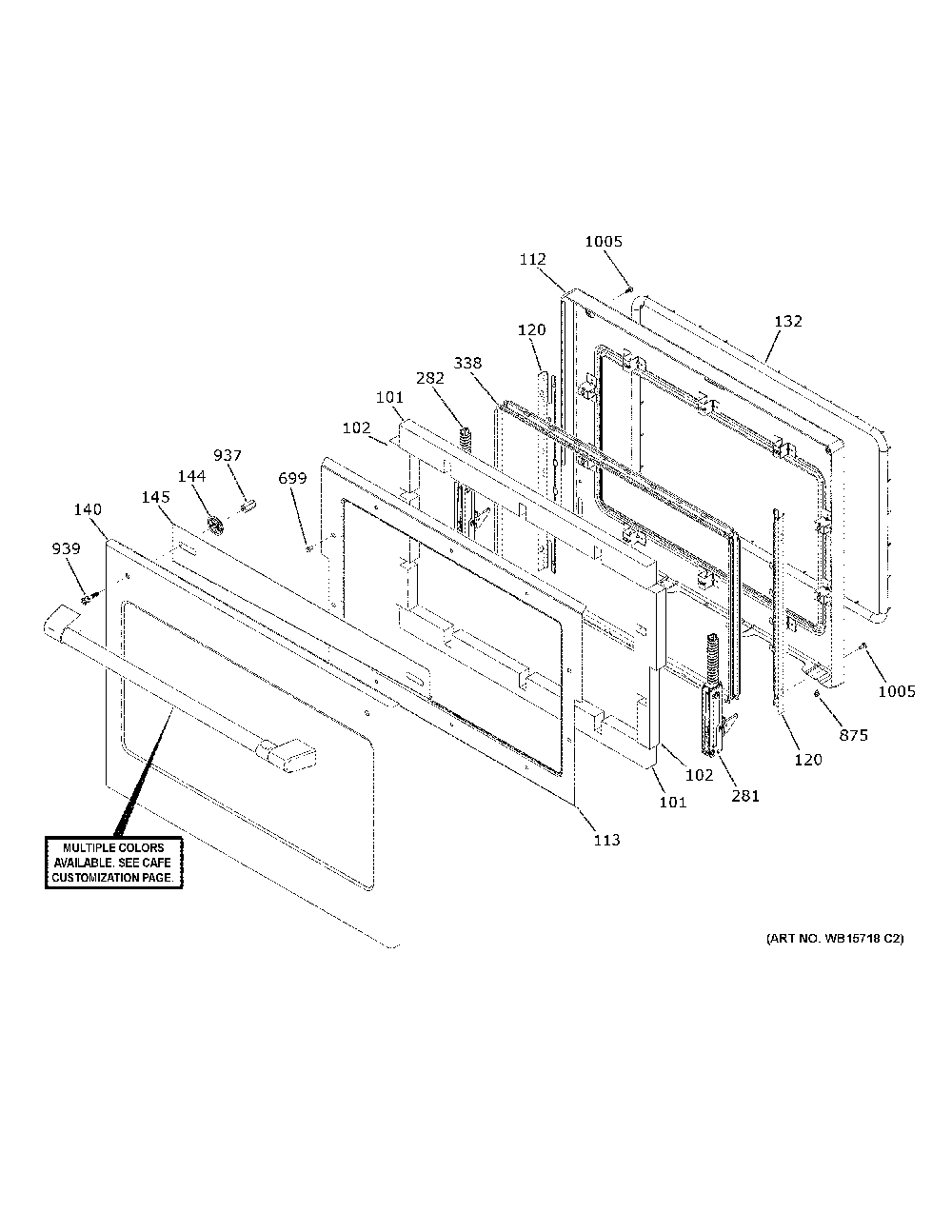 Oven Door Diagram and Parts List for CTC912P2N2S1  General Electric Microwave Oven Combo