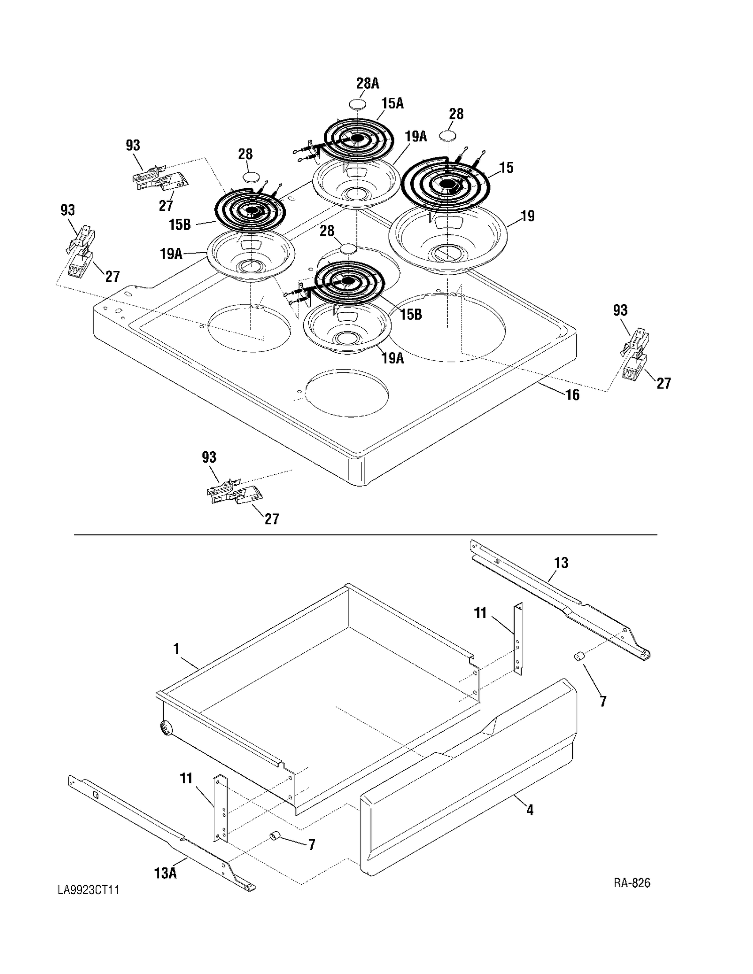 TOP Diagram and Parts List for GRMF2400SM-7  General Electric Range