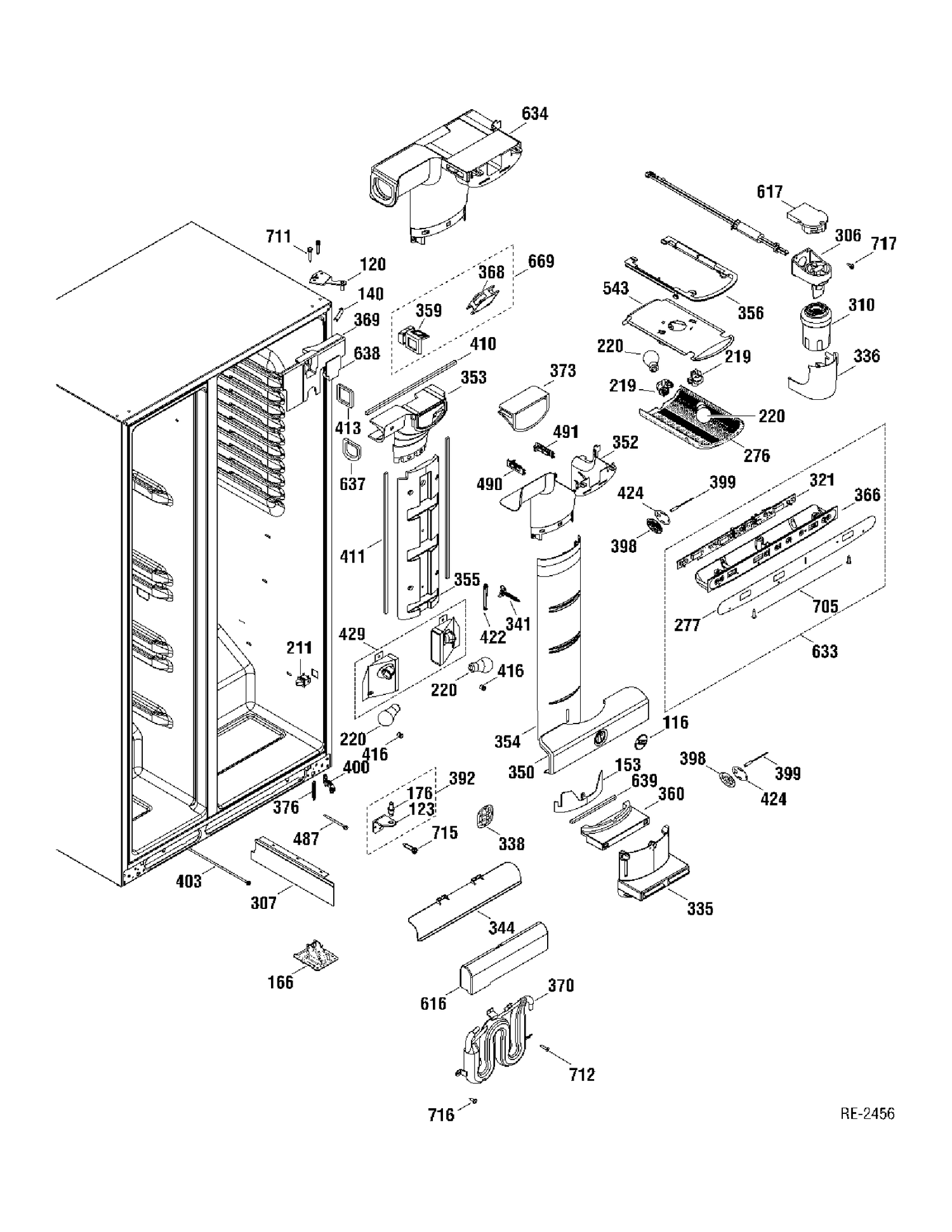 FF SECTION Diagram and Parts List for PIR23MGTABV  General Electric Refrigerator