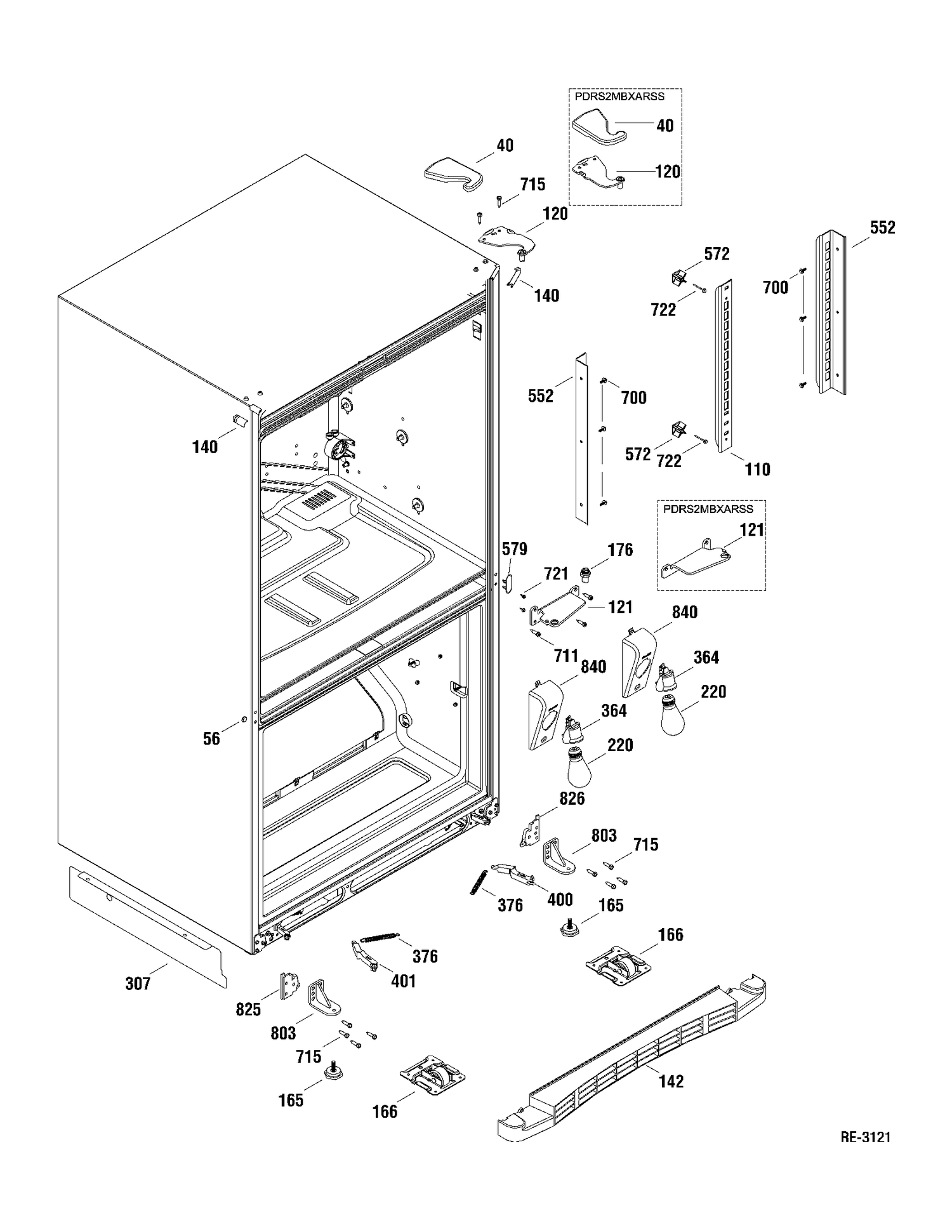 FF SECTION Diagram and Parts List for PDRS2MBXARSS  General Electric Refrigerator