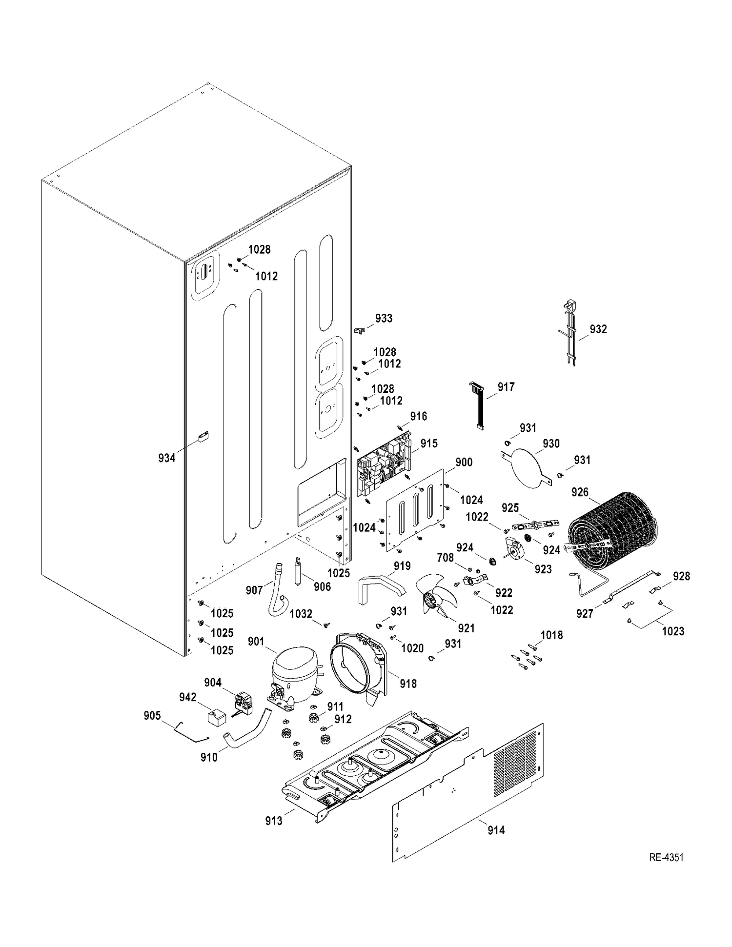 SYSTEM Diagram and Parts List for PDRS0MBYCLSS  General Electric Refrigerator