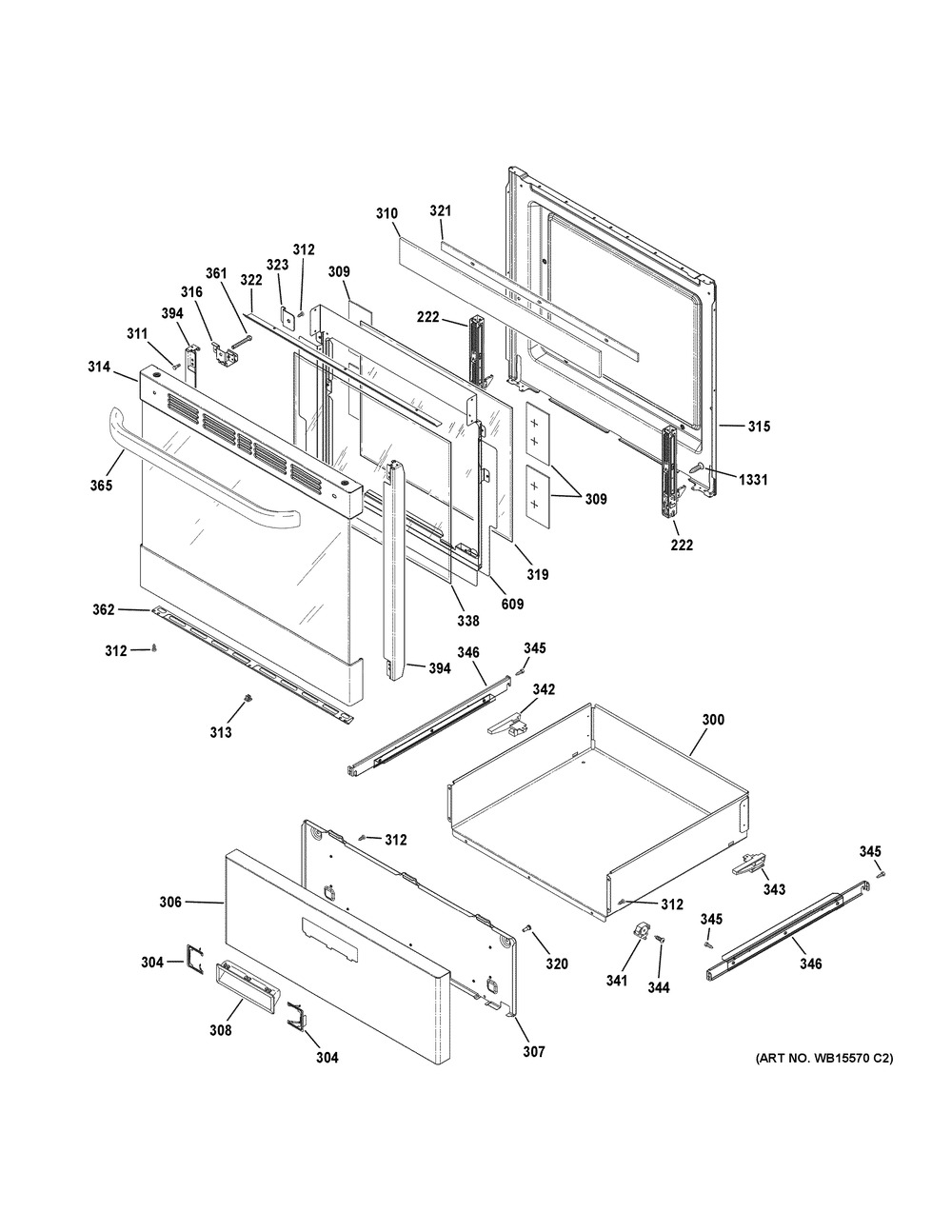 Door & Drawer Parts Diagram and Parts List for QGAS740RM1SS  General Electric Range