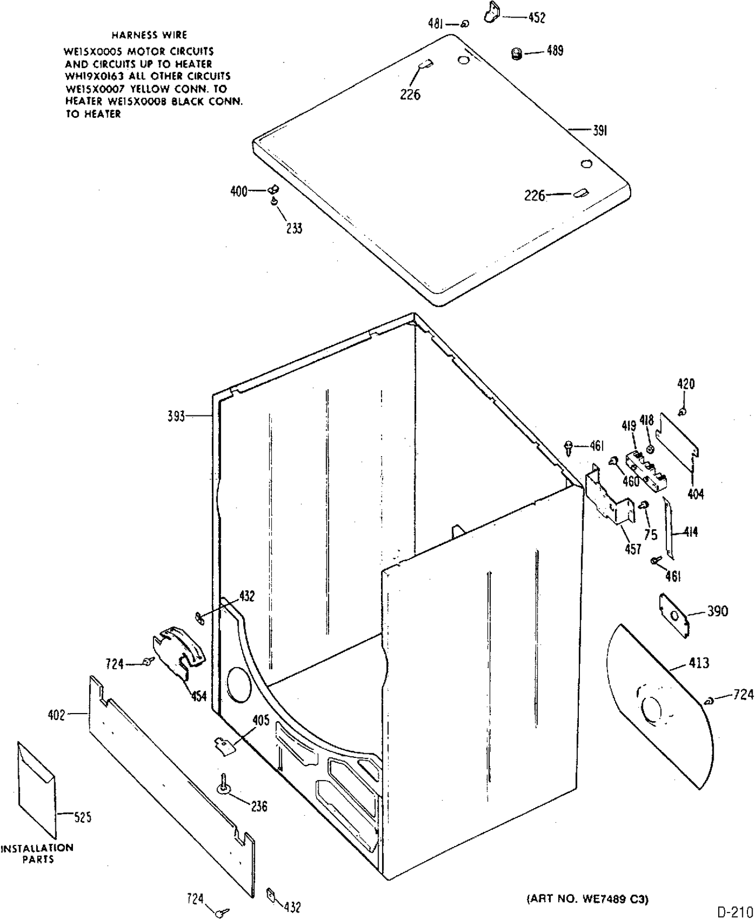 CABINET & TOP GROUP Diagram and Parts List for GDL3023RAL  General Electric Dryer