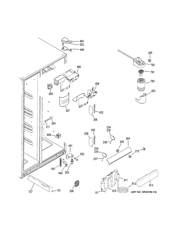 Fresh Food Section Diagram and Parts List for PSS28KSHECSS  General Electric Refrigerator