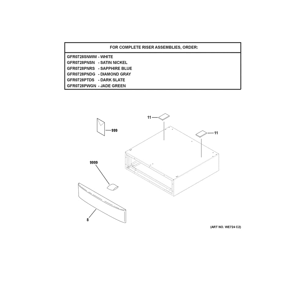 Riser Assembly Diagram and Parts List for GFR0728PW0GN  General Electric Laundry Accessories