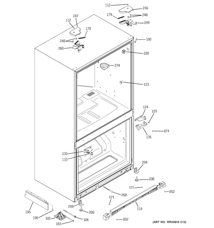 Case Parts Diagram and Parts List for GFCE1NFBEDSS  General Electric Refrigerator