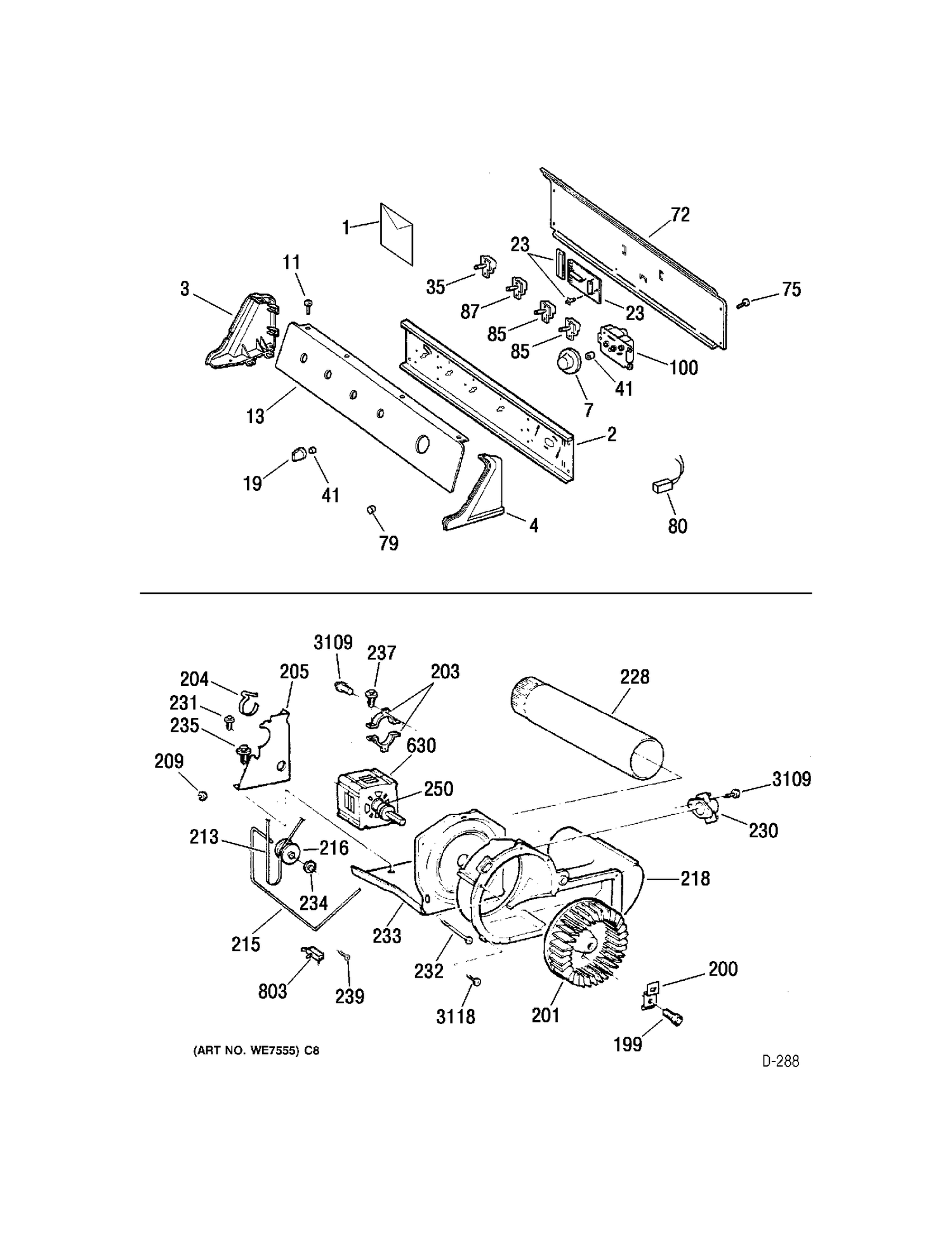 BLOWER & DRIVE ASSEMBLY Diagram and Parts List for UPSR405EB1WW  General Electric Dryer
