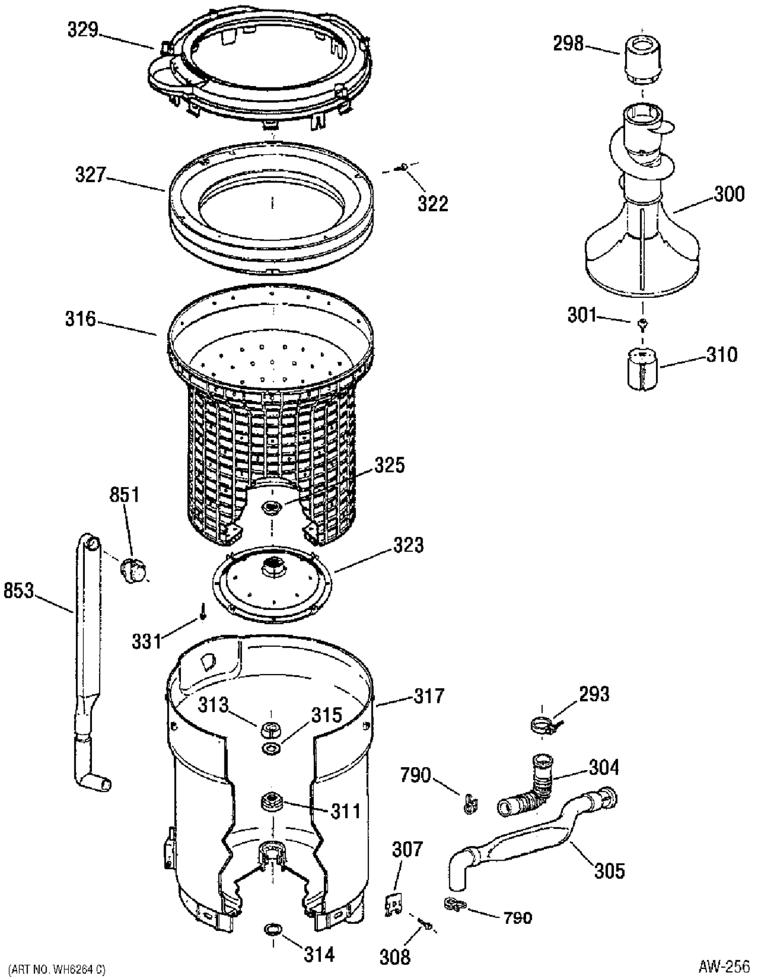 TUB & AGITATOR ASSEMBLY Diagram and Parts List for GBSR1080A0WW  General Electric Washer