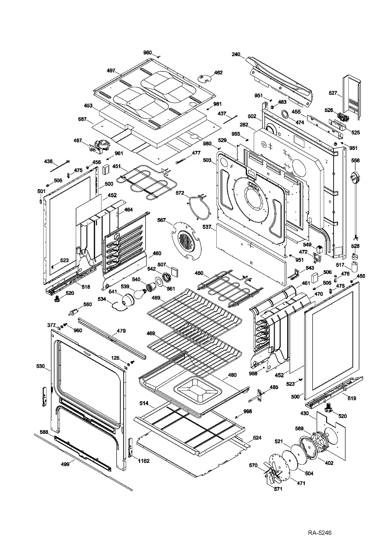 BODY PARTS Diagram and Parts List for JCB560DF1WW  General Electric Range