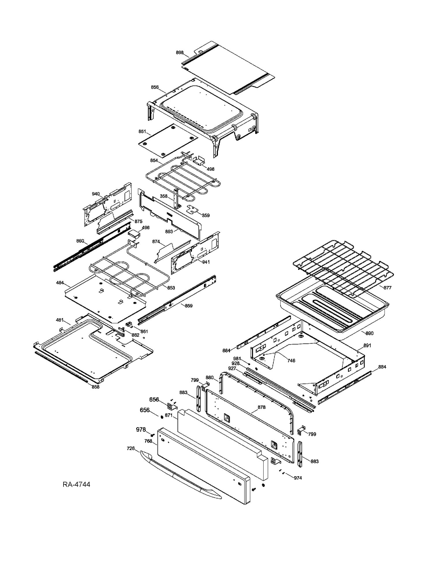 DRAWER PARTS Diagram and Parts List for PCGB930DET2BB  General Electric Range