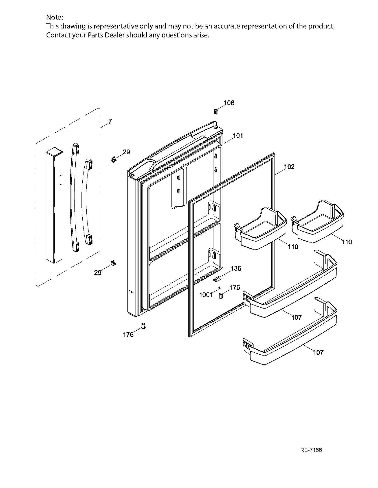 FF DOOR LEFT Diagram and Parts List for PDE21KMKBKES  General Electric Refrigerator