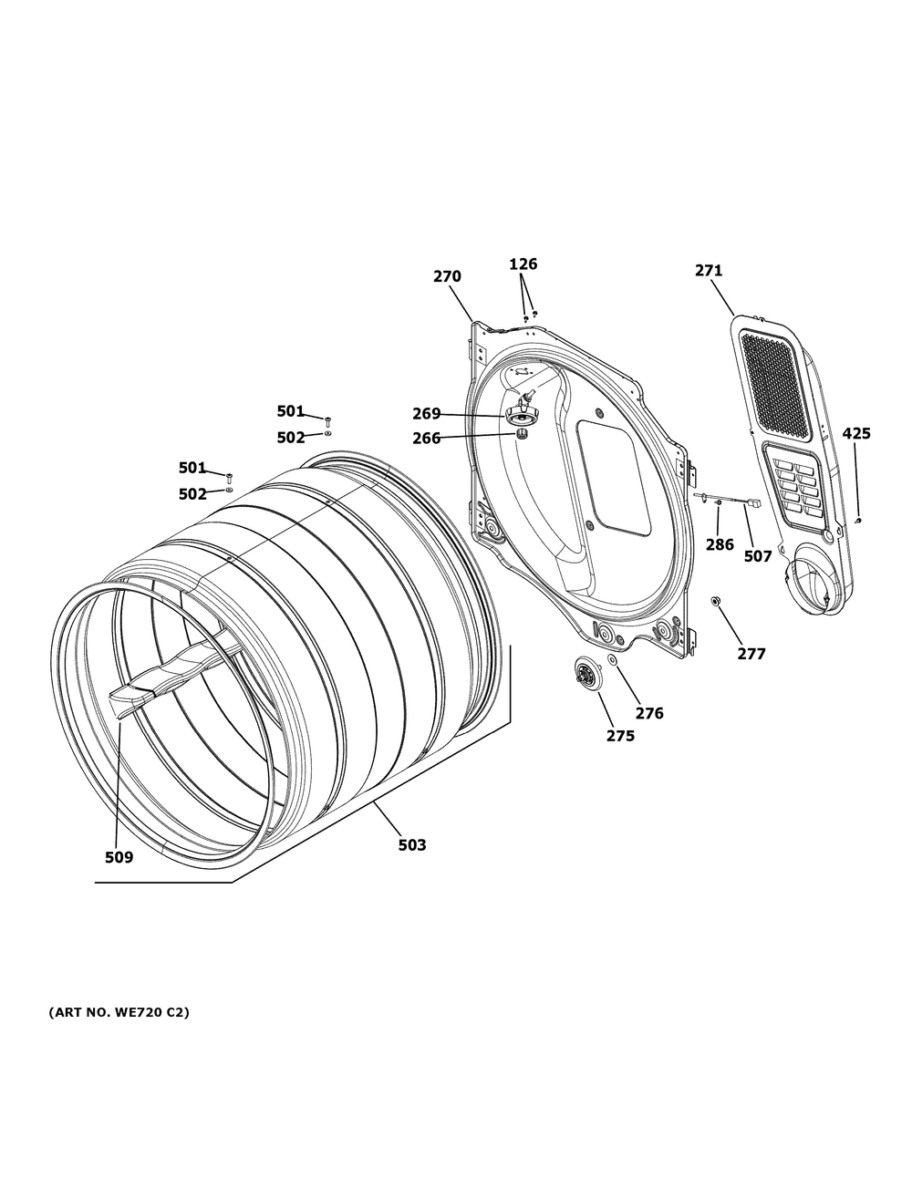 Drum Diagram and Parts List for PFD87GSSV0WW  General Electric Washer