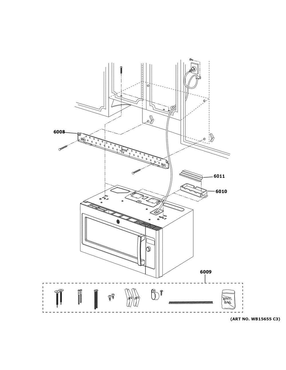 Installation Parts Diagram and Parts List for PVM9179EK6ES  General Electric Microwave