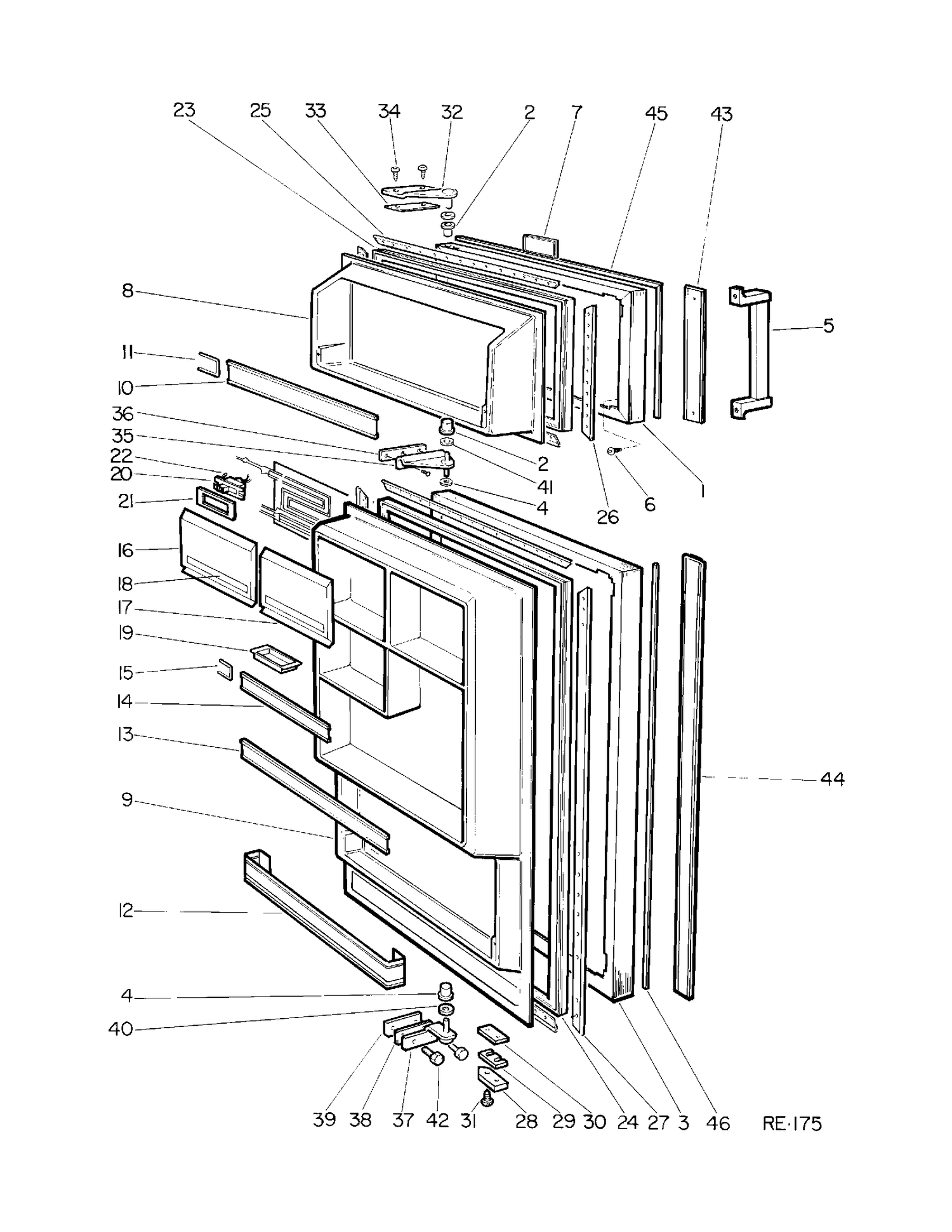 DOOR GROUP Diagram and Parts List for 34331  General Electric Refrigerator