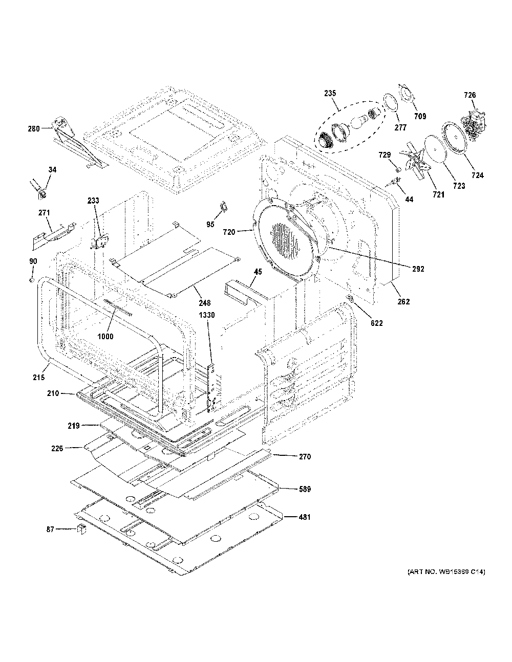 Lower Oven Diagram and Parts List for CGS750P2M3S1  General Electric Range