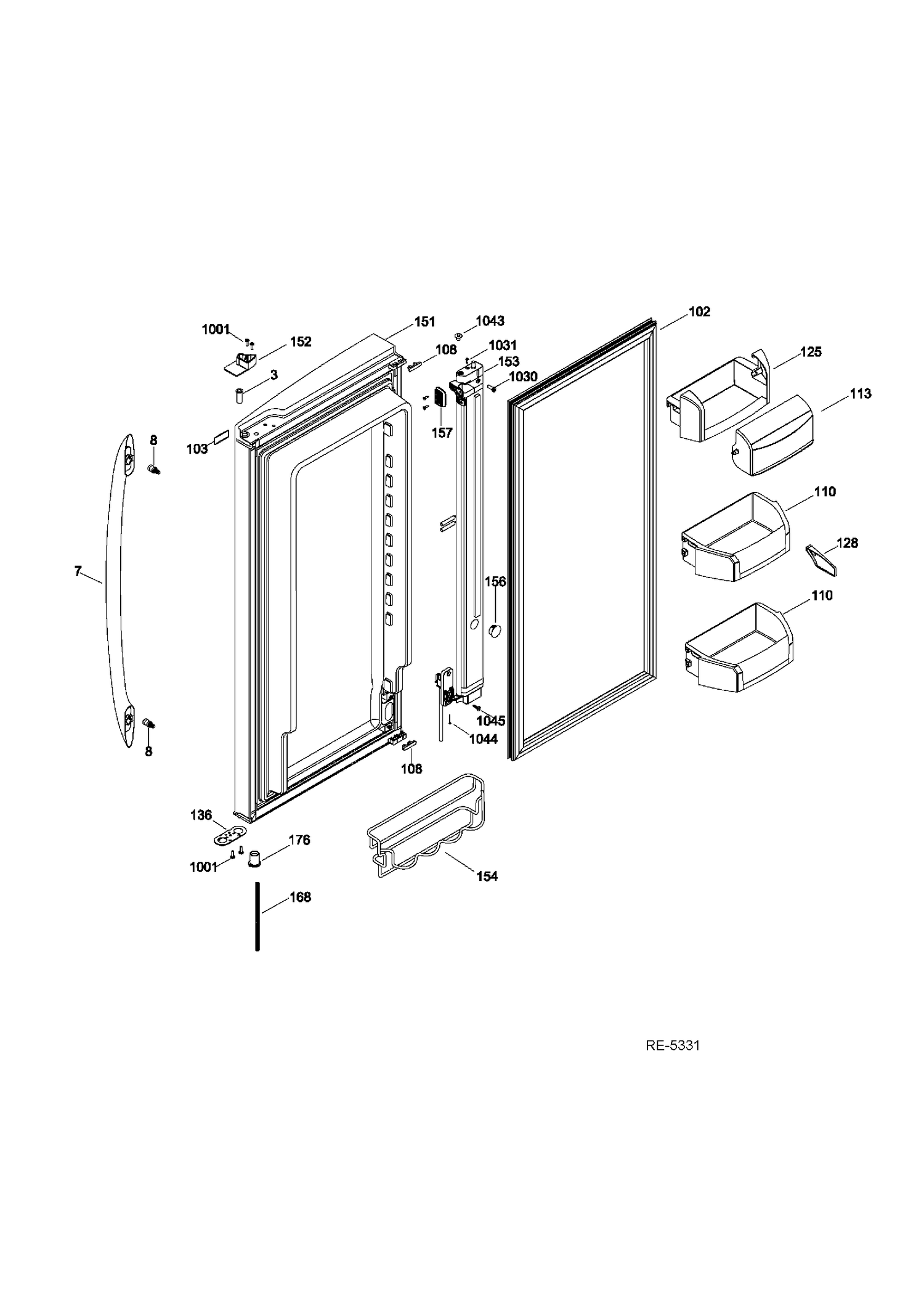 FF DOOR RIGHT Diagram and Parts List for PFRS5NBXBSS  General Electric Refrigerator