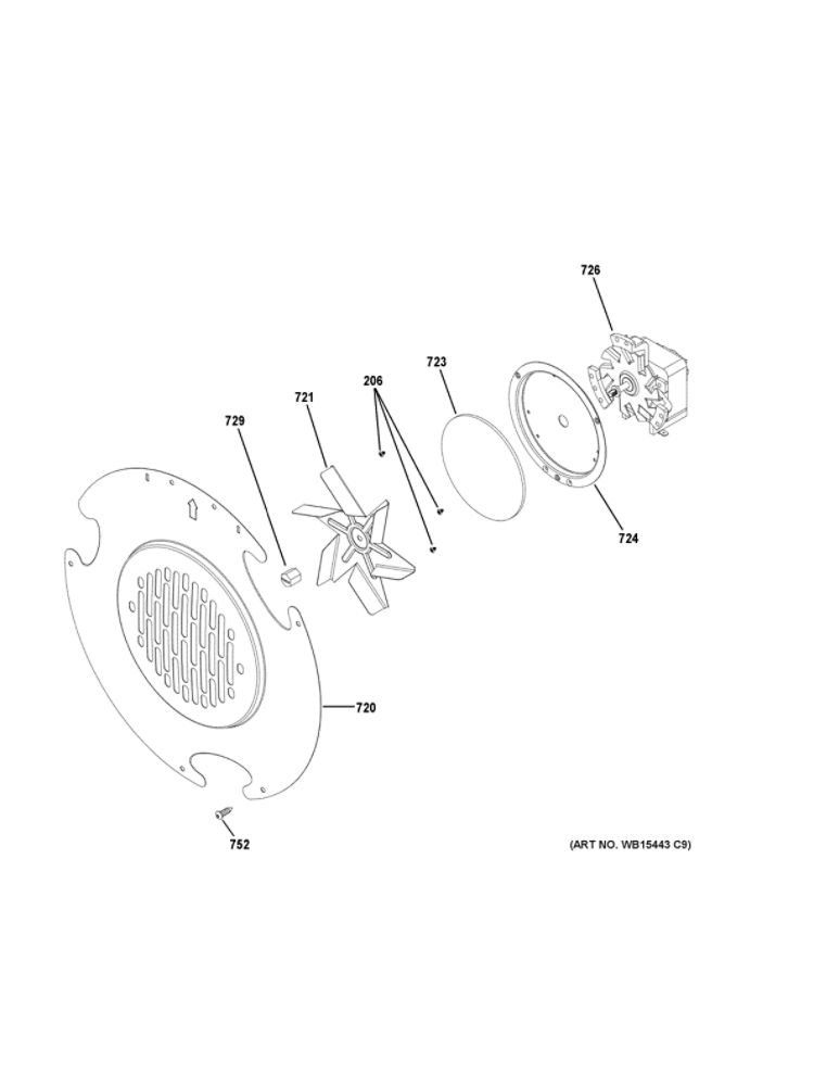 Convection Fan Diagram and Parts List for JGB860DEJ7WW  General Electric Range