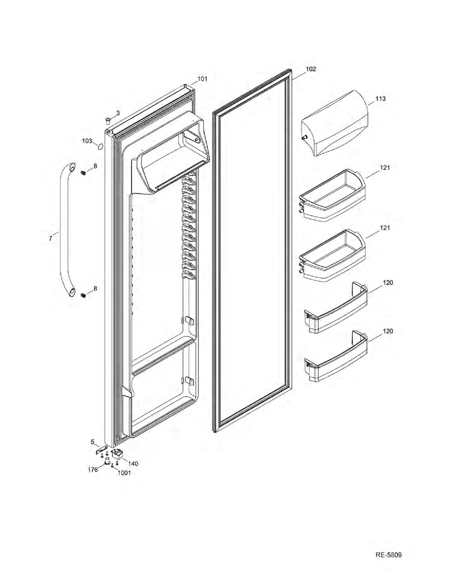 FF DOOR Diagram and Parts List for GSRS5KLZDFSS  General Electric Refrigerator