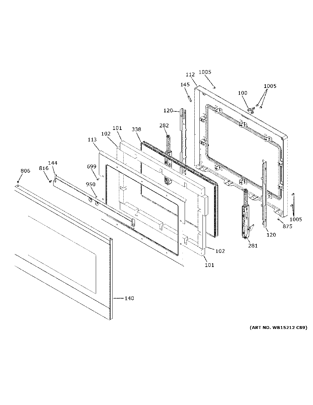 Lower Door Diagram and Parts List for CTD90DM2N1S5  General Electric Wall Oven