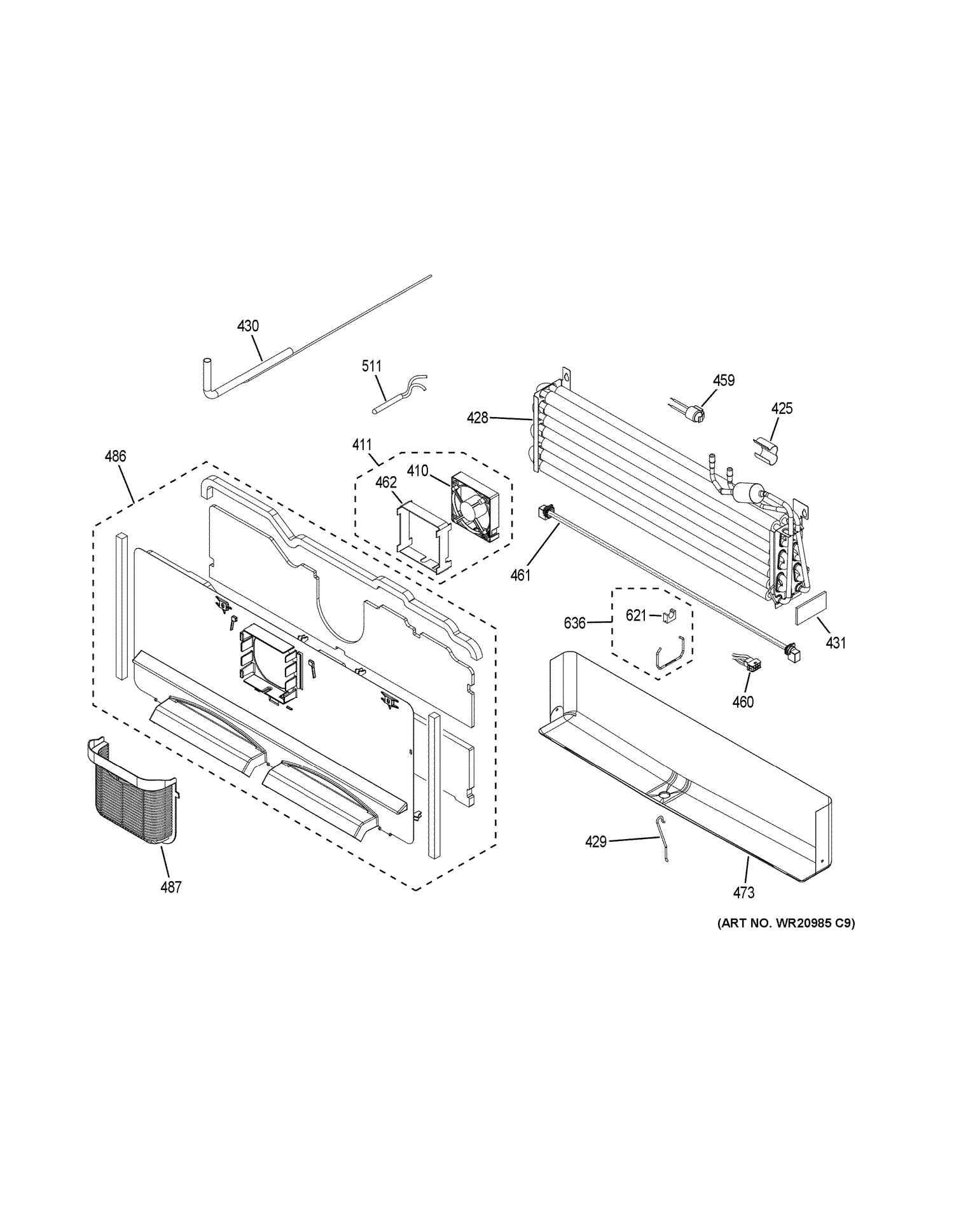 FREEZER SECTION Diagram and Parts List for GFE26GGKGBB  General Electric Refrigerator