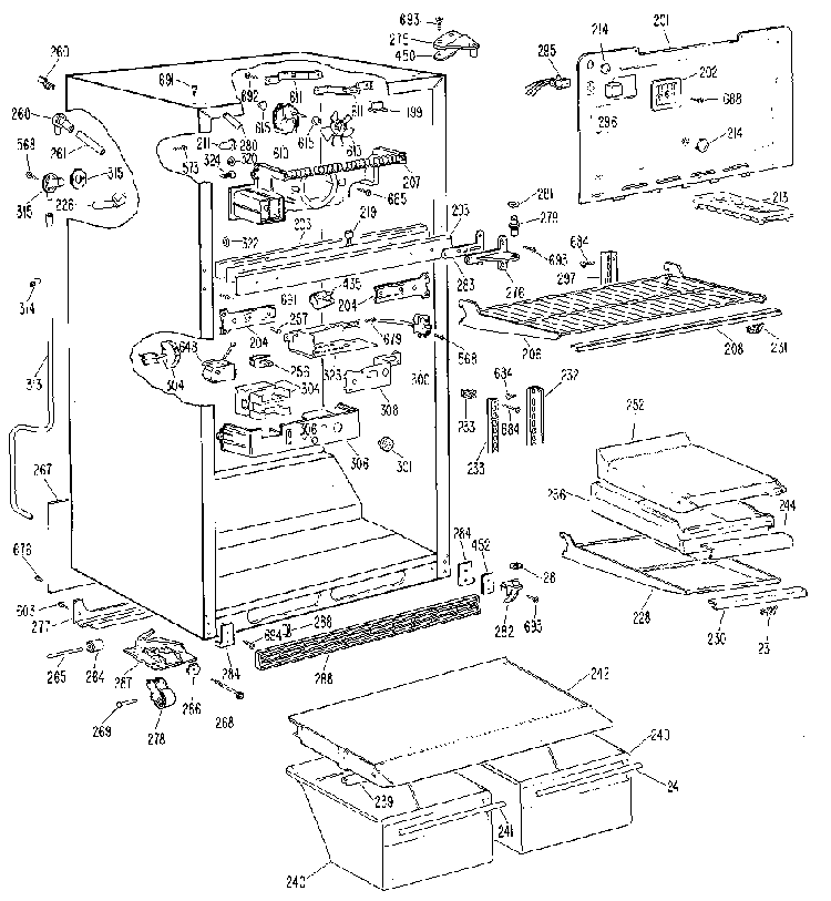 Cabinet Diagram and Parts List for TBX21PKER  General Electric Refrigerator