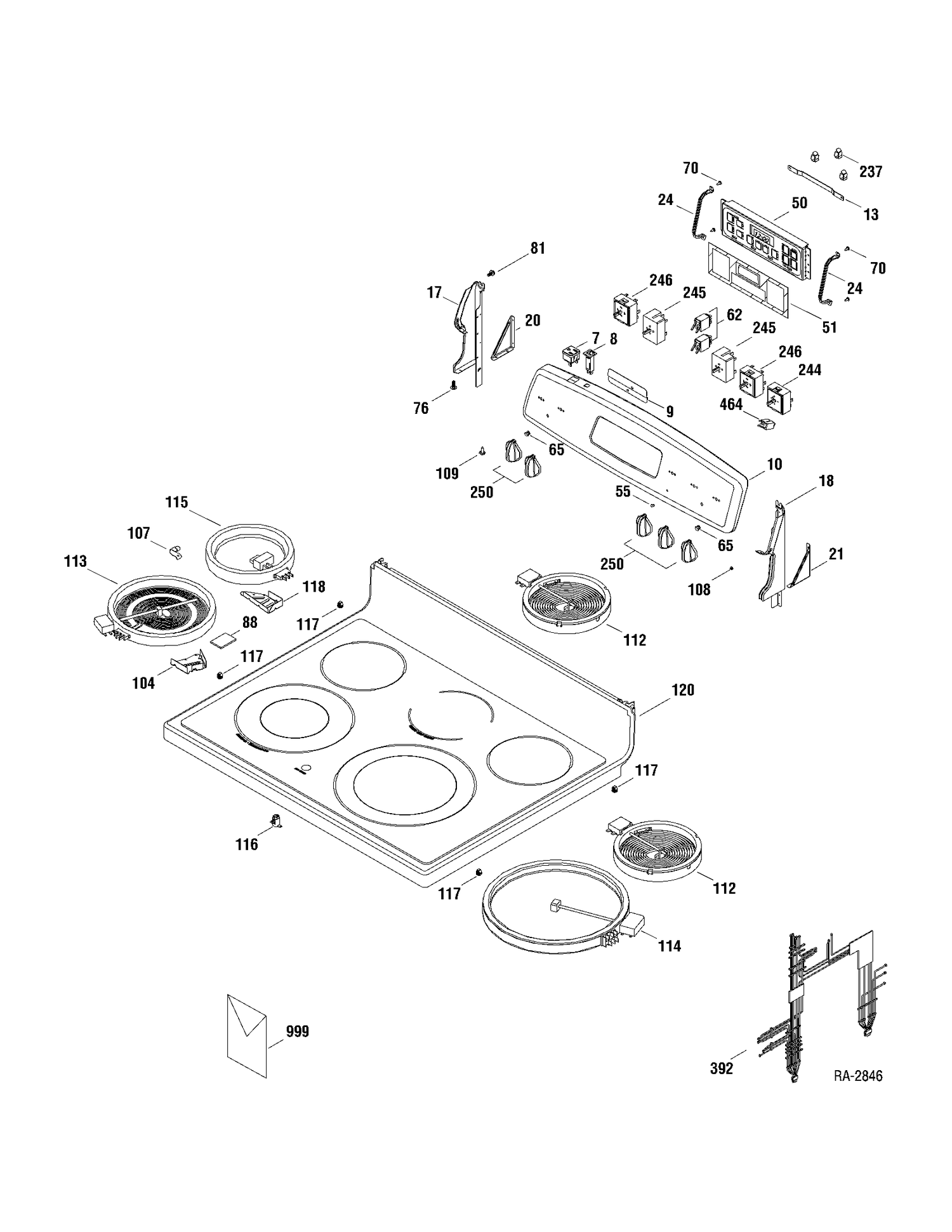 CONTROLS & COOKTOP Diagram and Parts List for JCB710SP1SS  General Electric Range