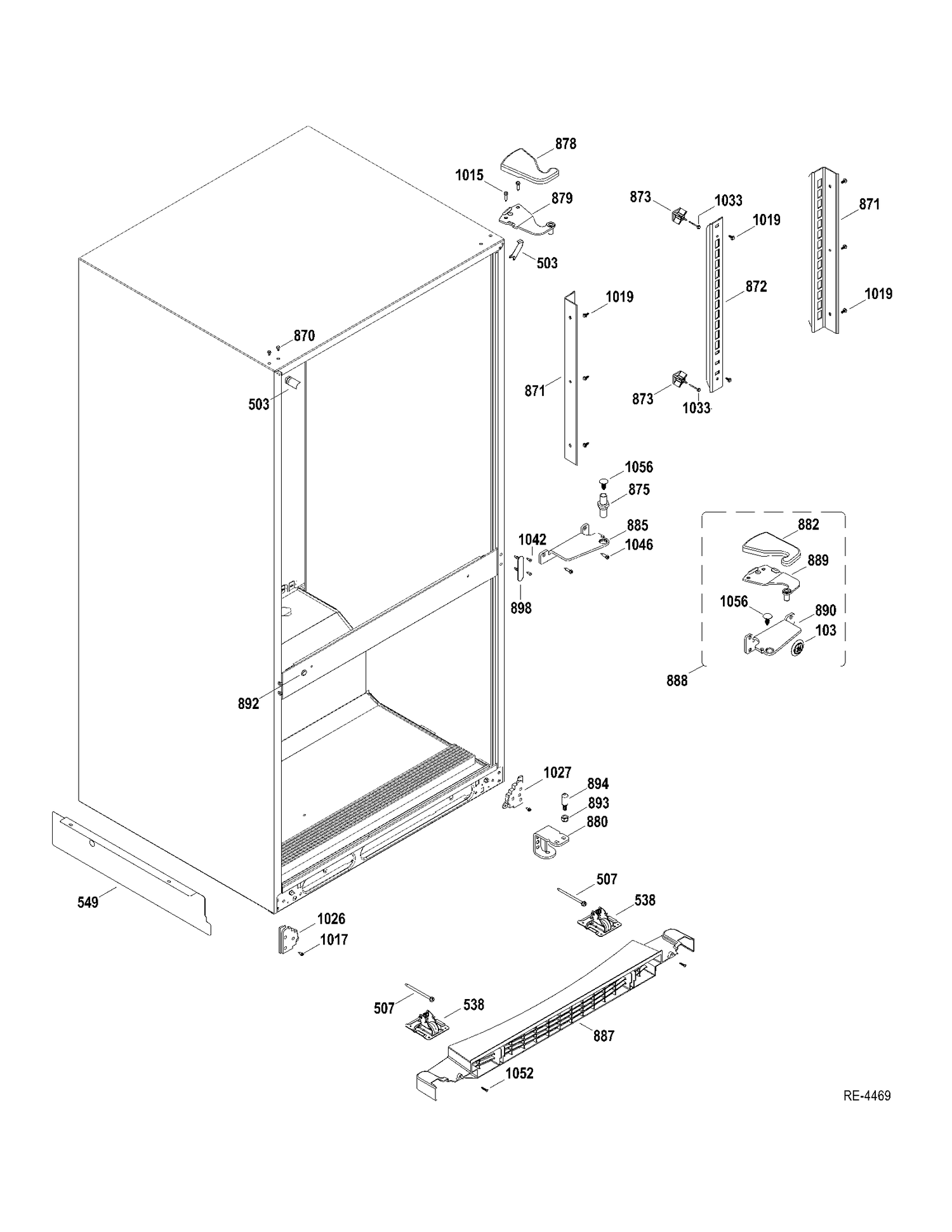 HINGE-MISC PARTS Diagram and Parts List for GBRL0HBXERBS  General Electric Refrigerator