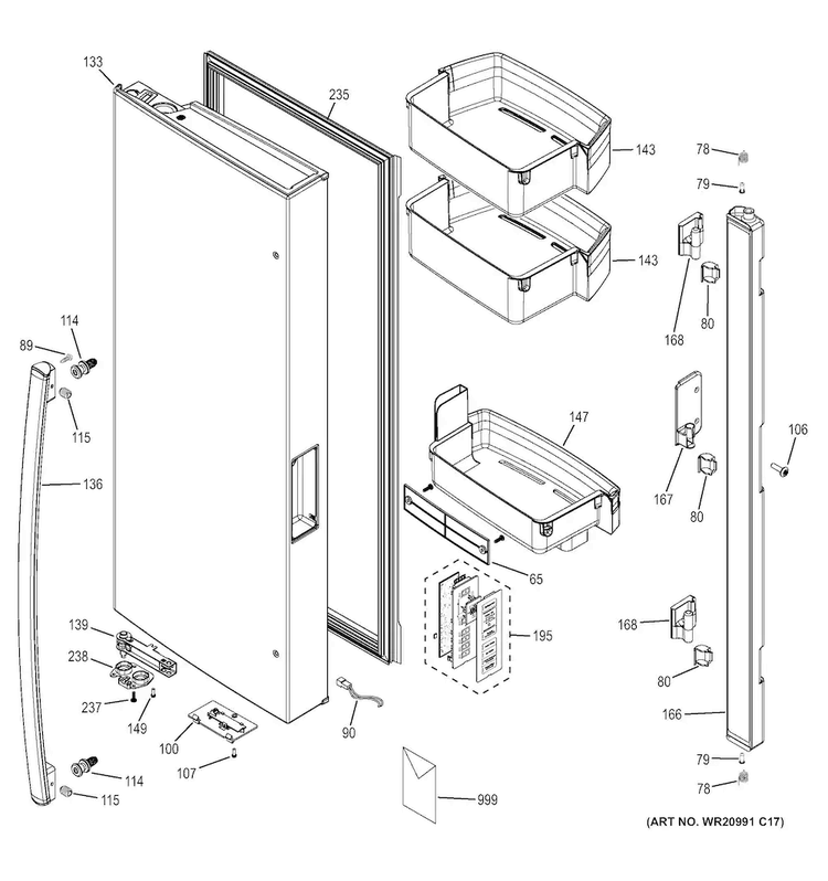 Fresh Food Door - Lh Diagram and Parts List for GNE29GGHDBB  General Electric Refrigerator
