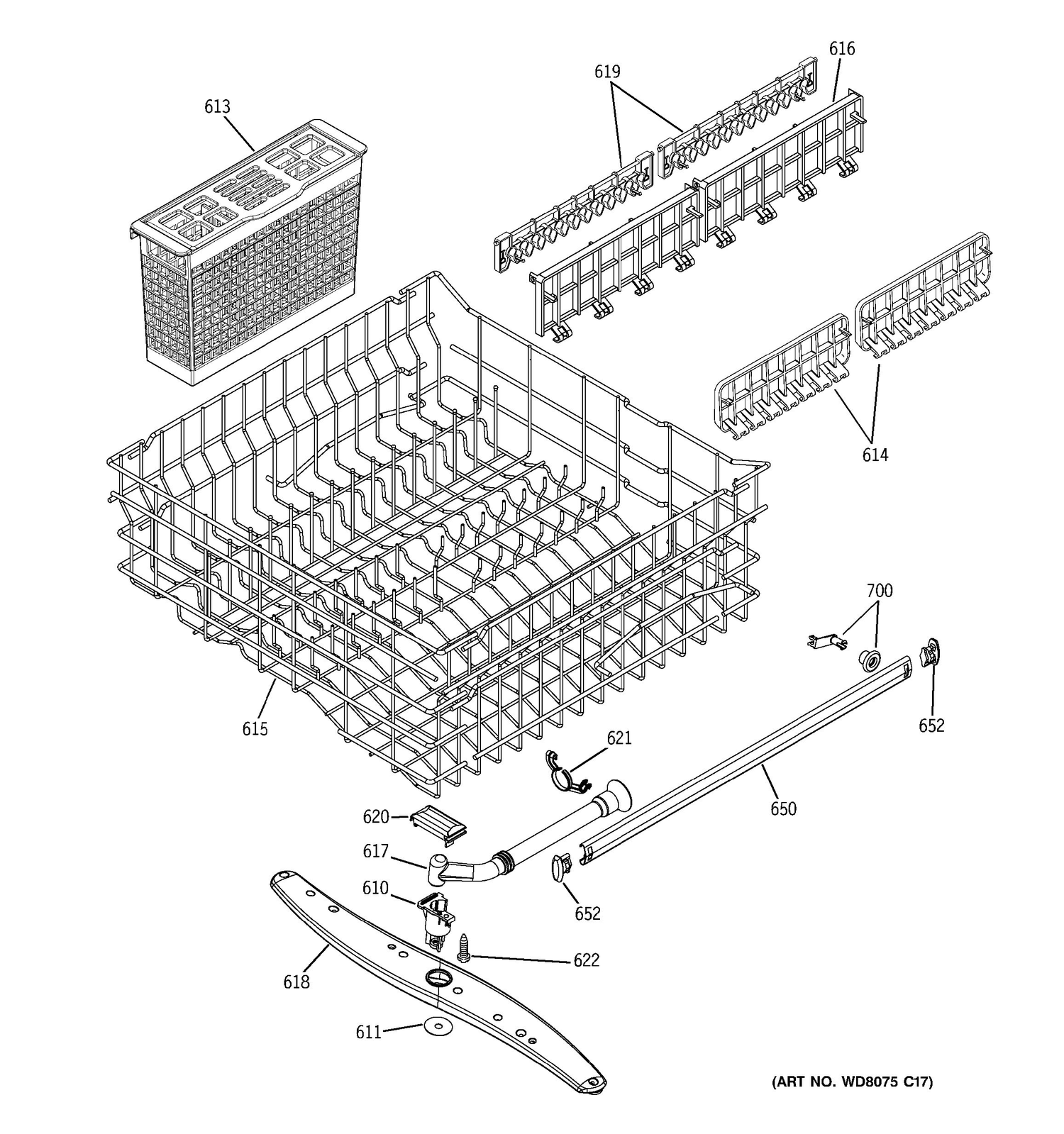 UPPER RACK ASSEMBLY Diagram and Parts List for 4070810  General Electric Dishwasher