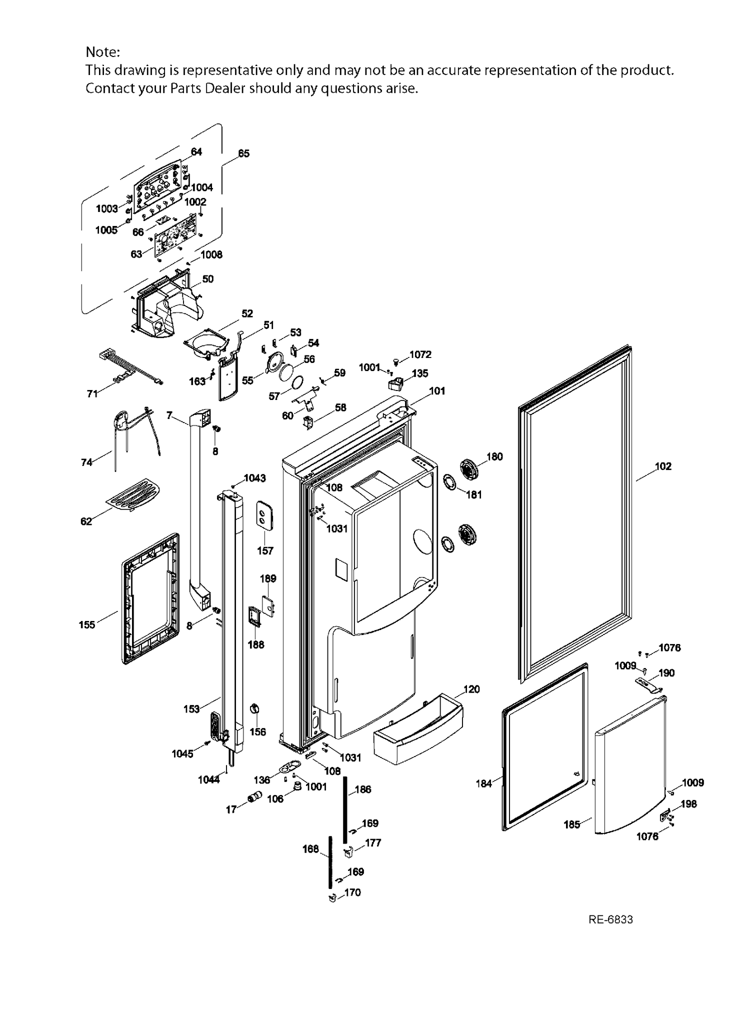 FF DOOR LEFT Diagram and Parts List for CFCP1RKBESS  General Electric Refrigerator