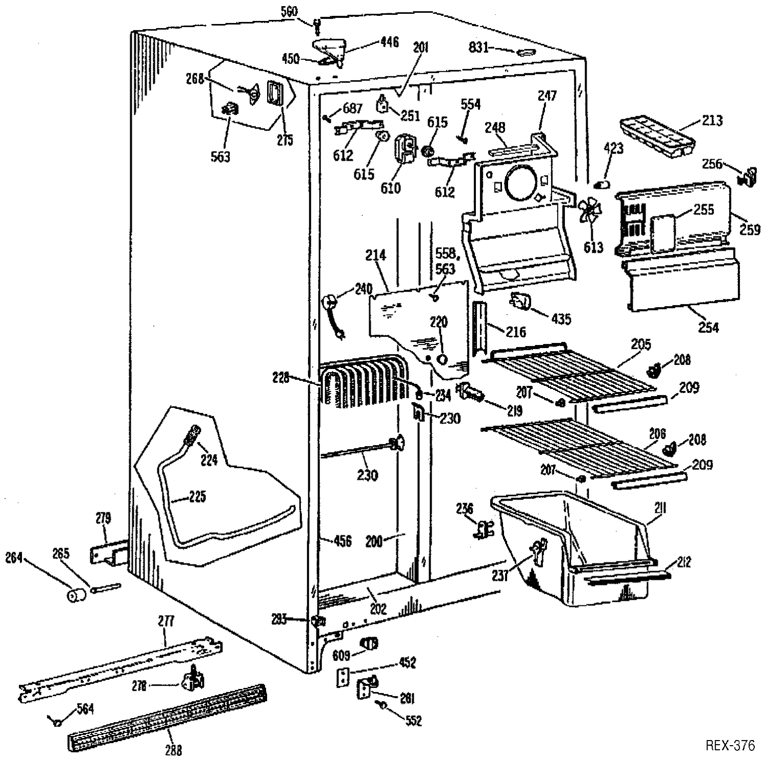 CABINET Diagram and Parts List for TFXC22ZRAAD  General Electric Refrigerator