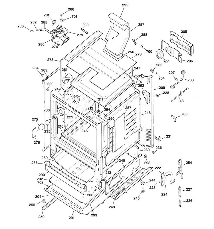 Body Parts Diagram and Parts List for JGBP30BEA3WH  General Electric Range